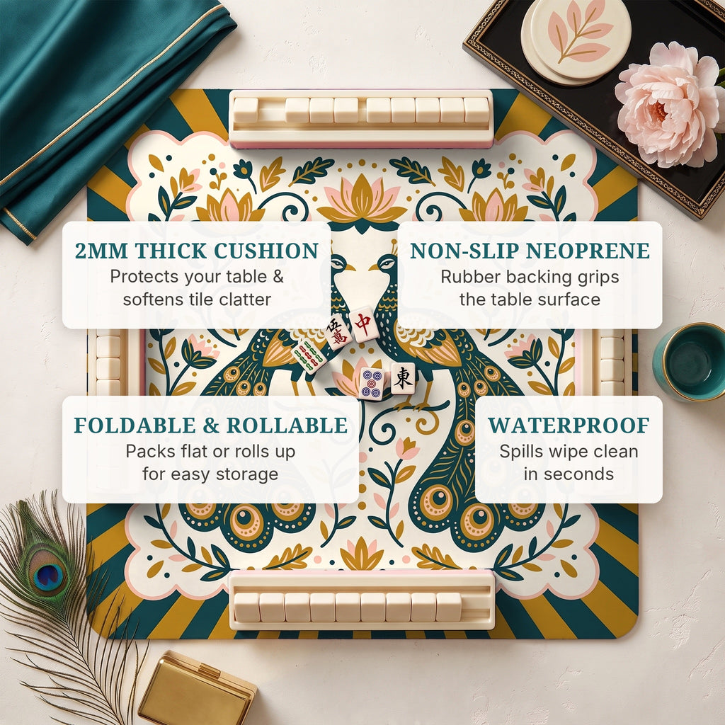 Twin Peacocks Mahjong Mat — features