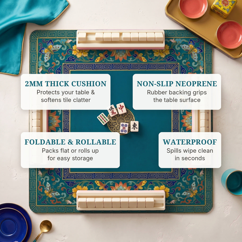 Cloisonne Lotus Mahjong Mat — features