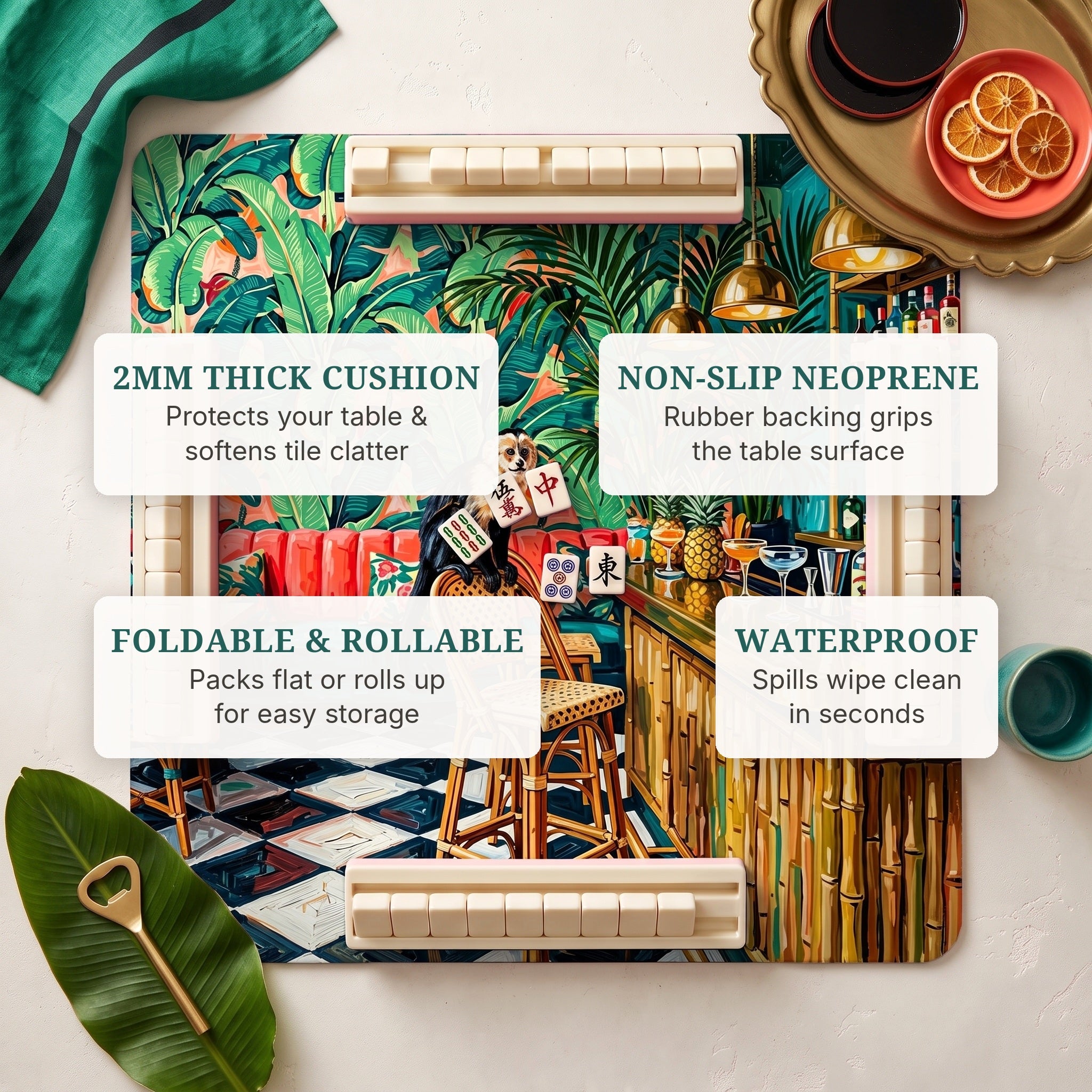 Jungle Bar Mahjong Mat — features