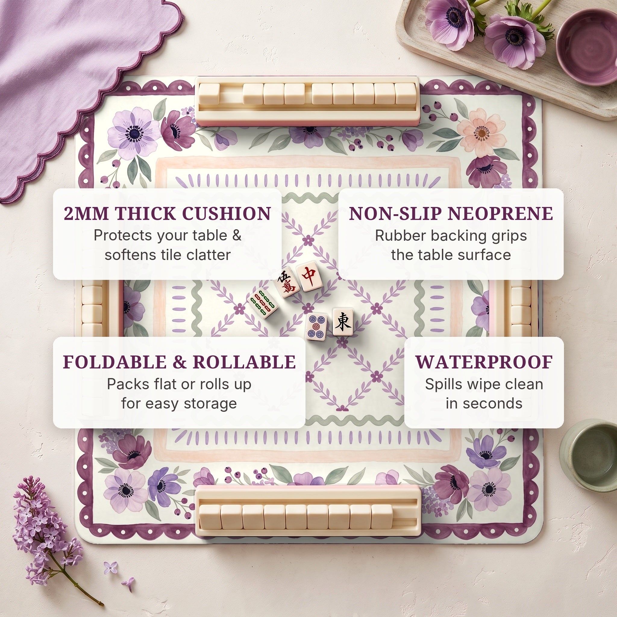 Lilac Scallop Mahjong Mat — features