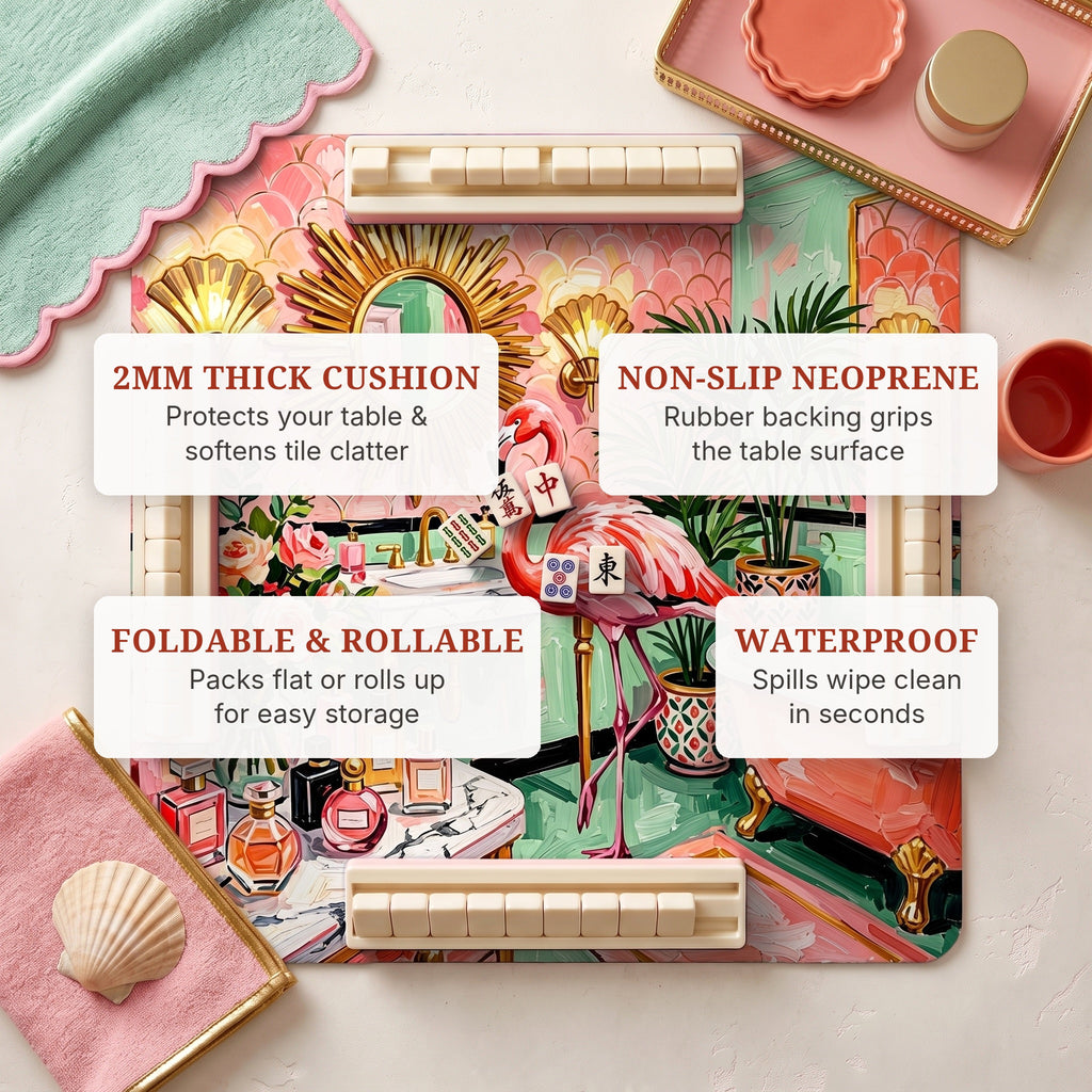 Flamingo Bathroom Mahjong Mat — features
