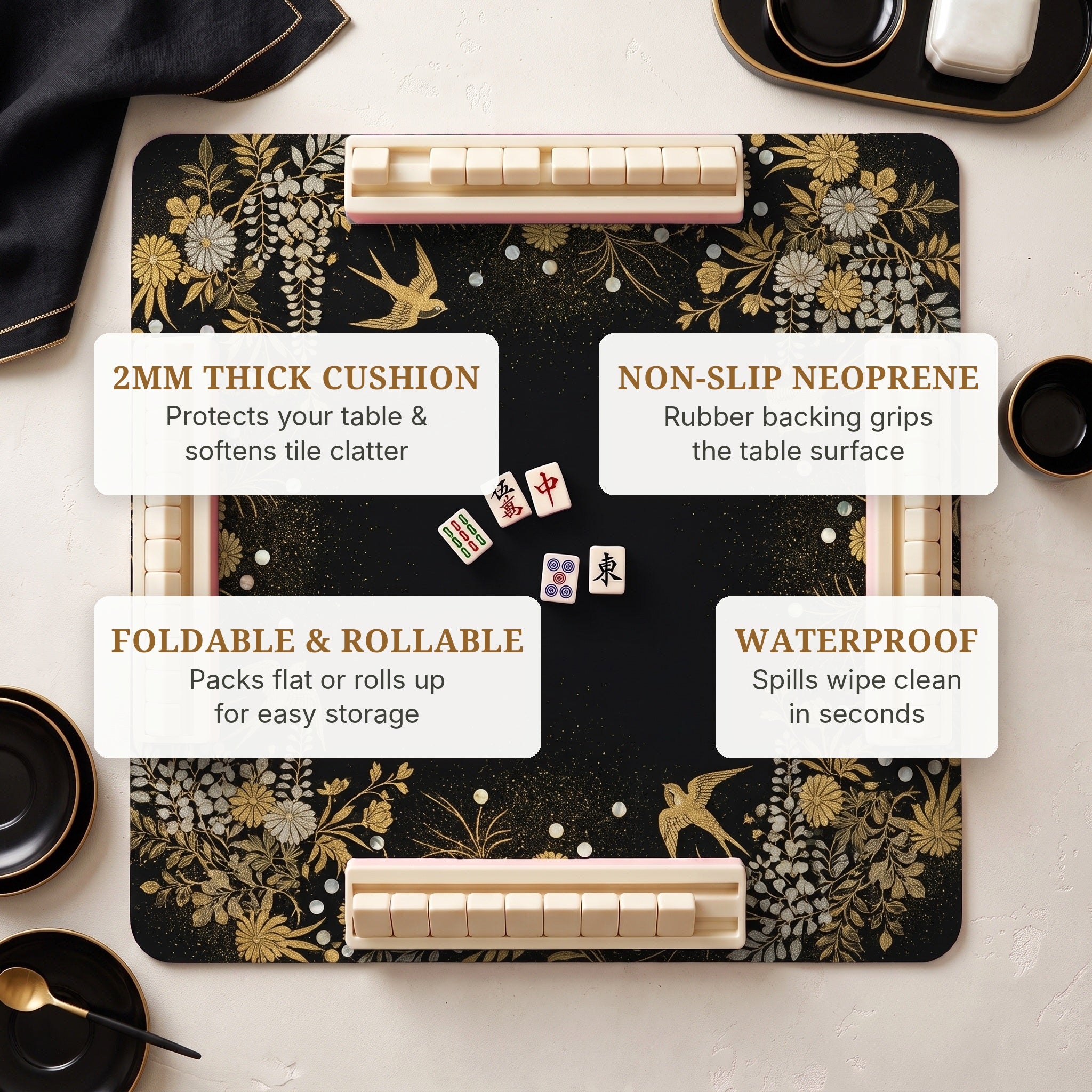 Makie Wisteria Mahjong Mat — features