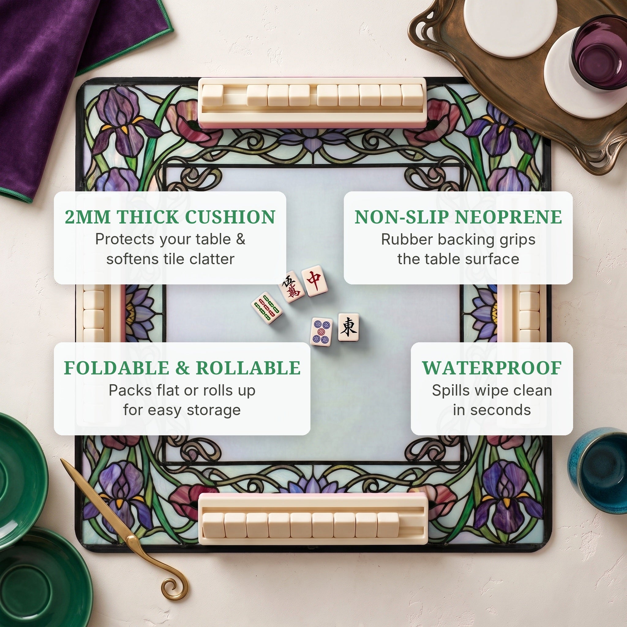 Nouveau Glass Mahjong Mat — features