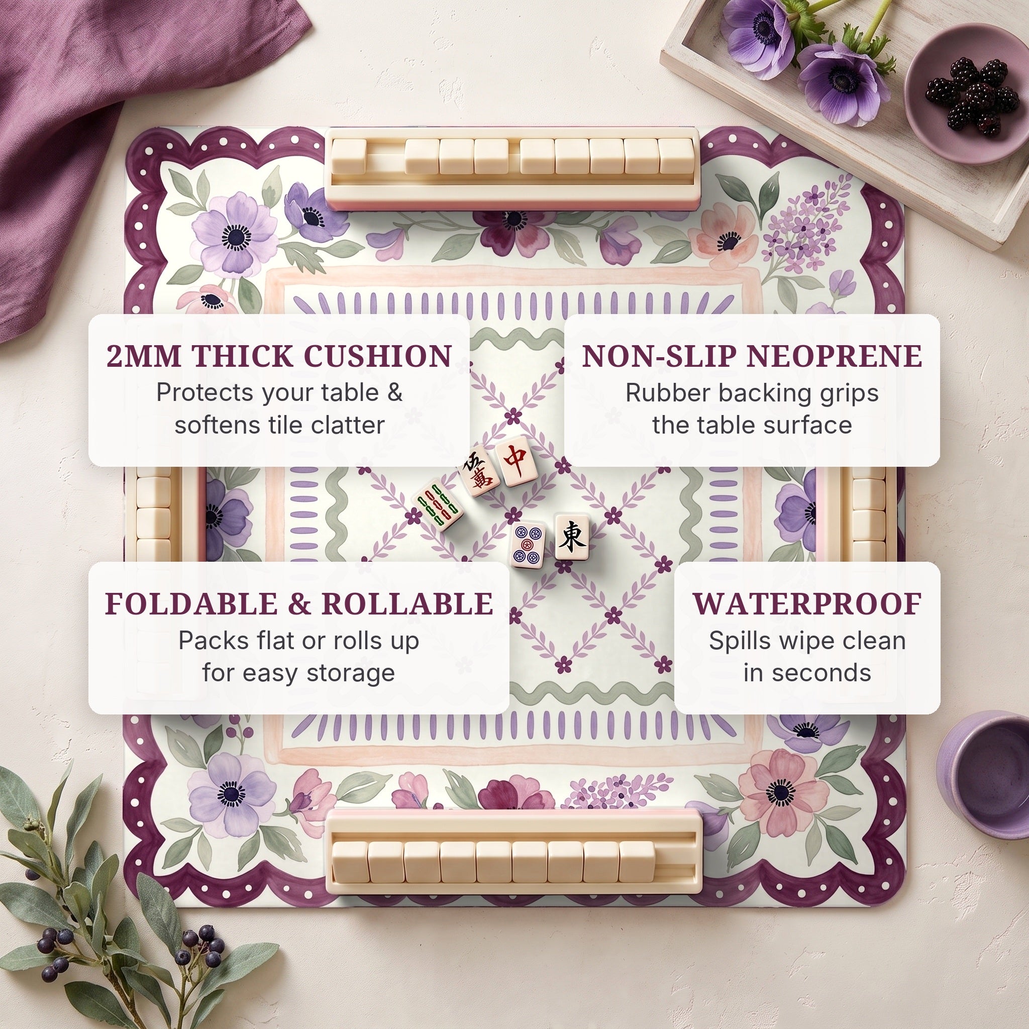 Plum Anemone Mahjong Mat — features
