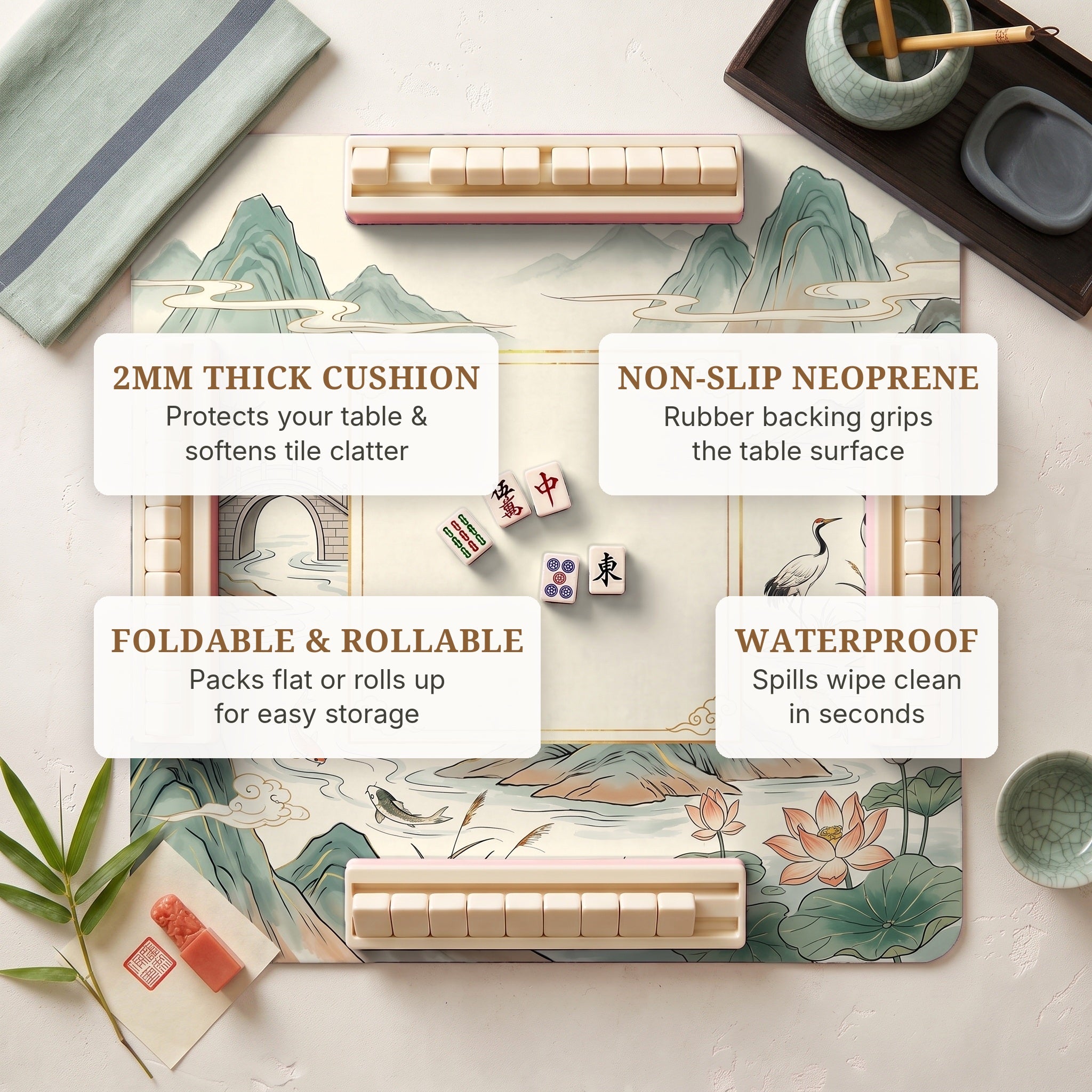 Ink Landscape Mahjong Mat — features