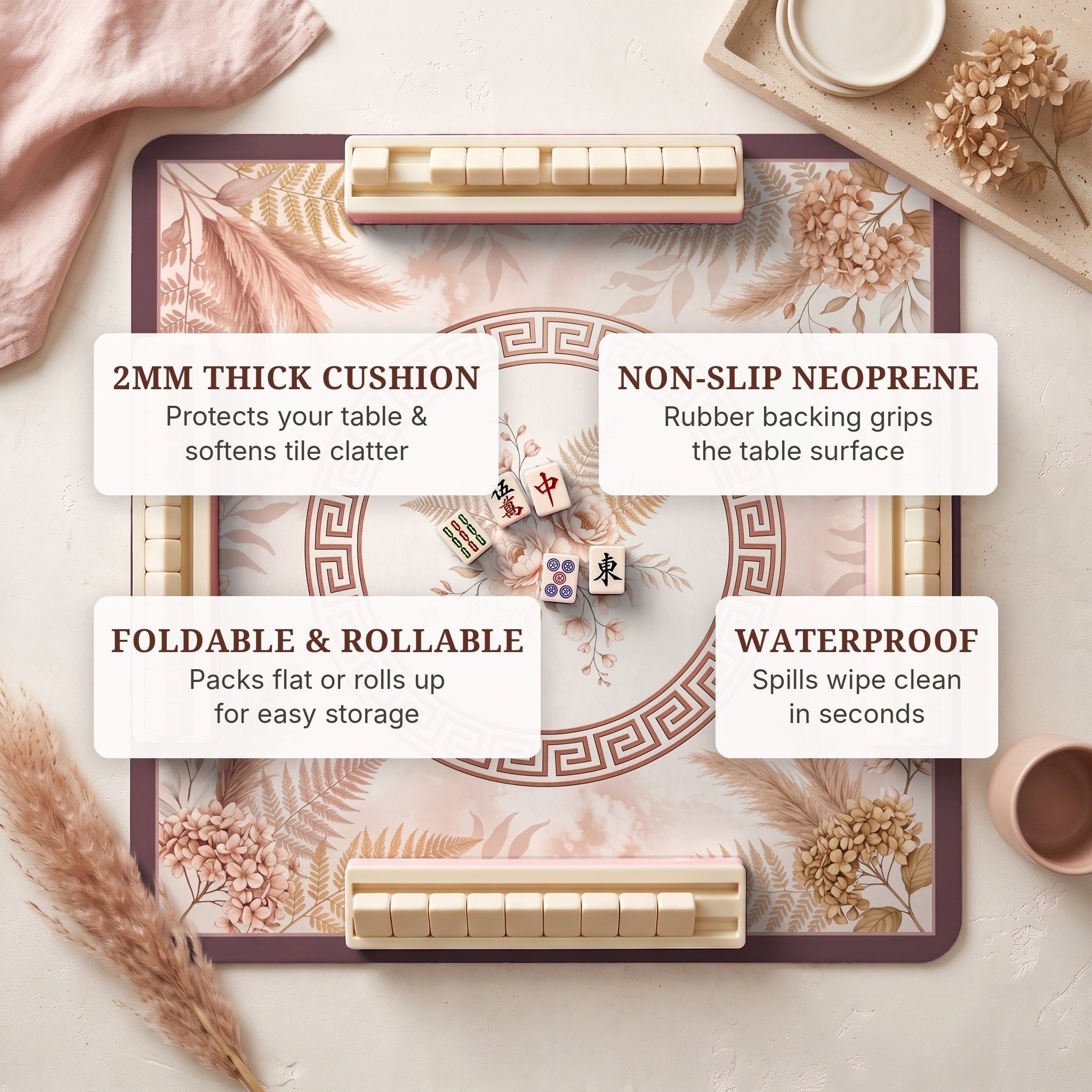Blush Pampas Mahjong Mat — features
