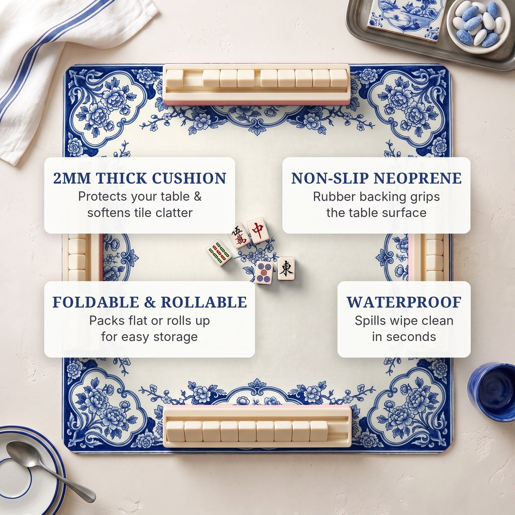 Delft Cartouche Mahjong Mat — features