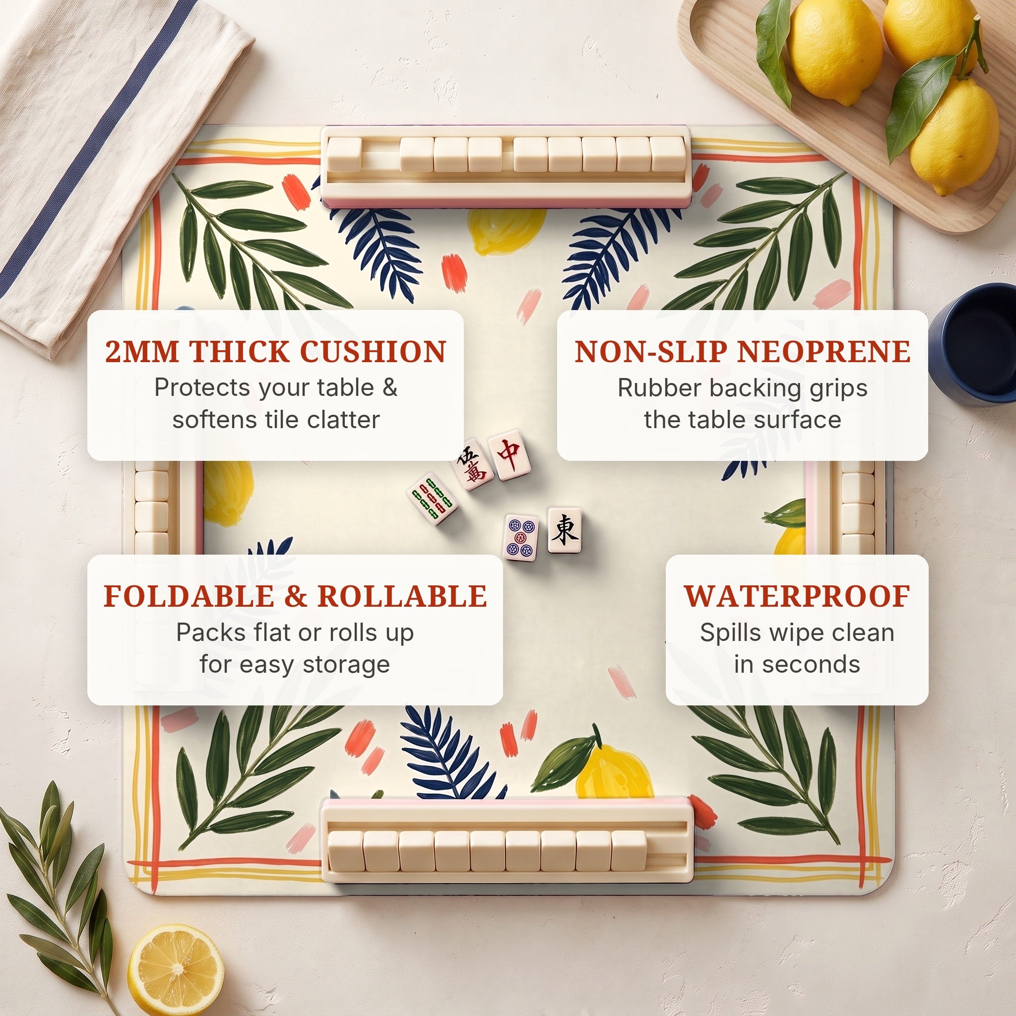 Lemon Fern Mahjong Mat — features
