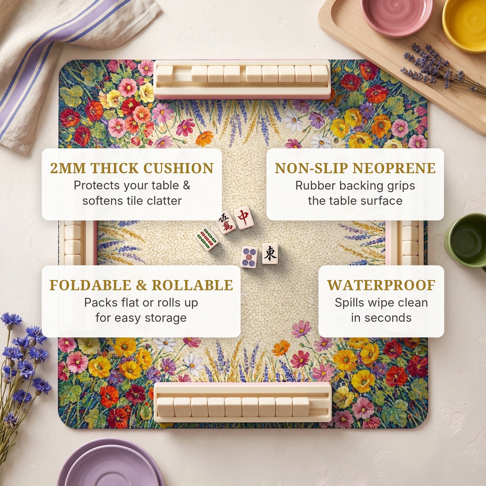 Pointillist Meadow Mahjong Mat — features