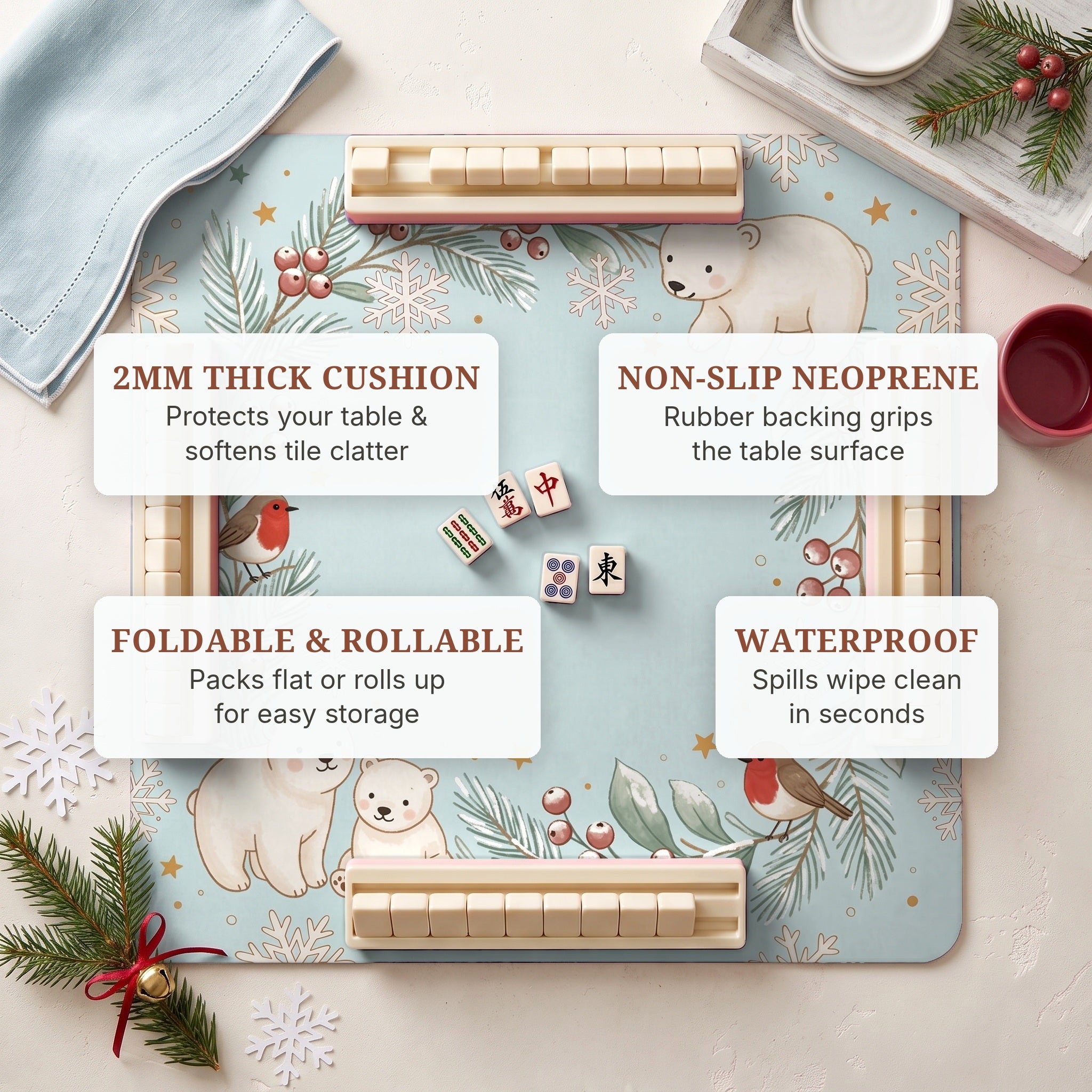 Polar Bear Winter Mahjong Mat — features