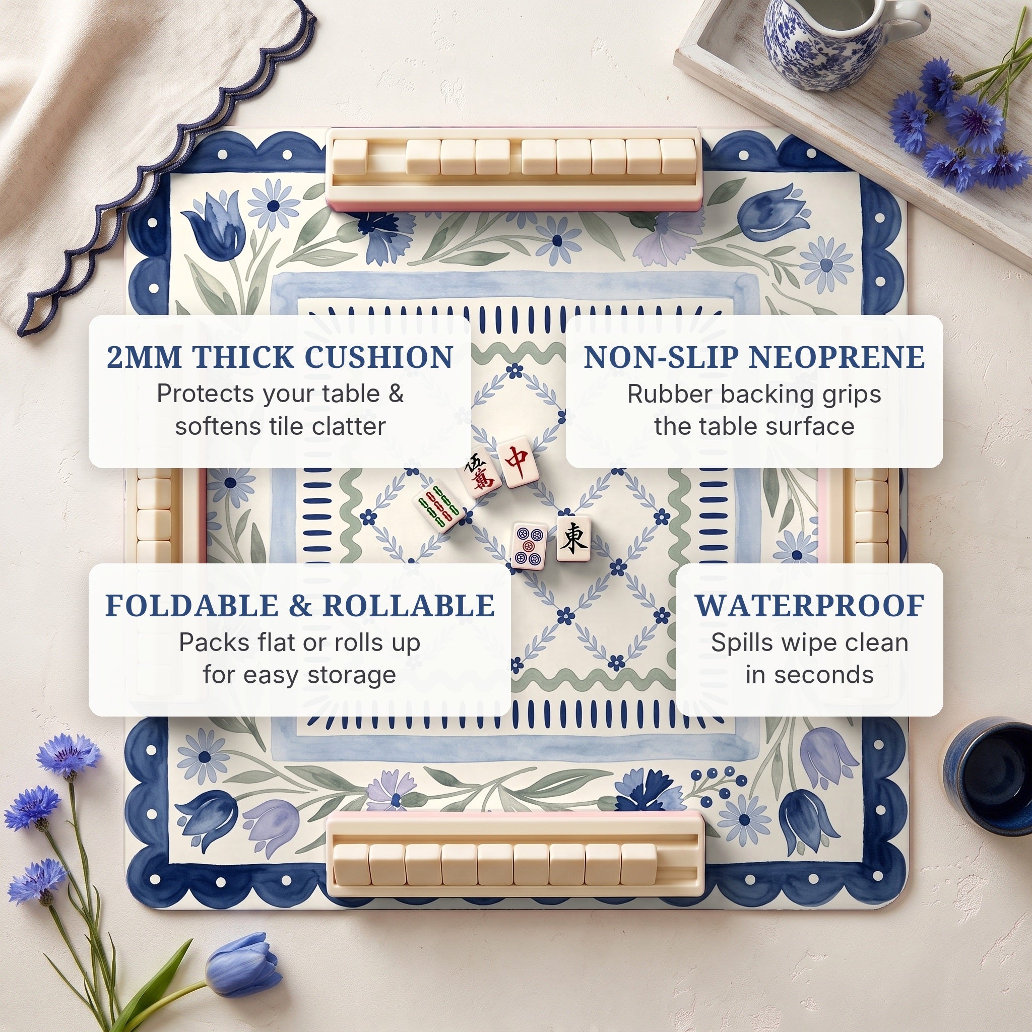 Cornflower Scallop Mahjong Mat — features