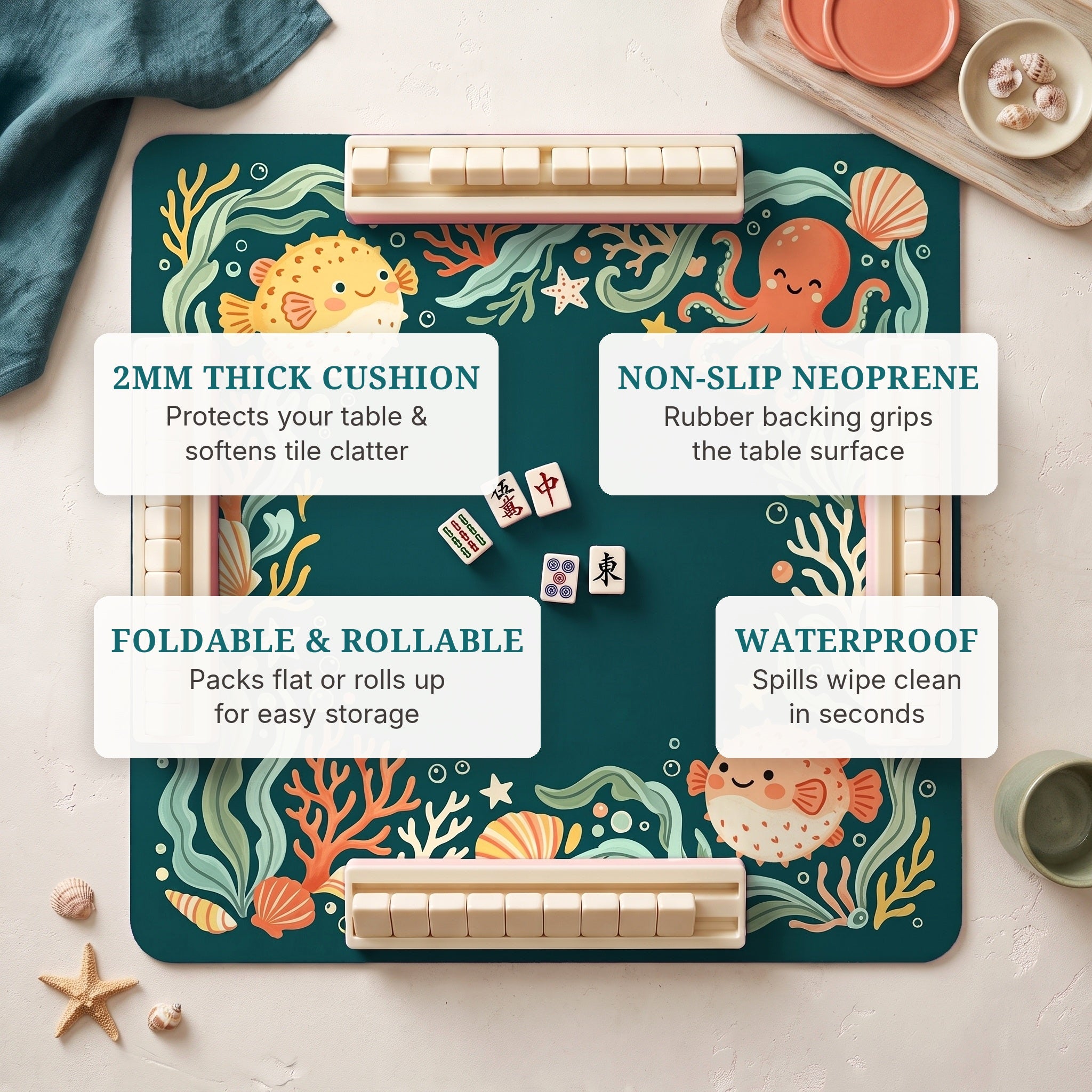 Reef Friends Mahjong Mat — features