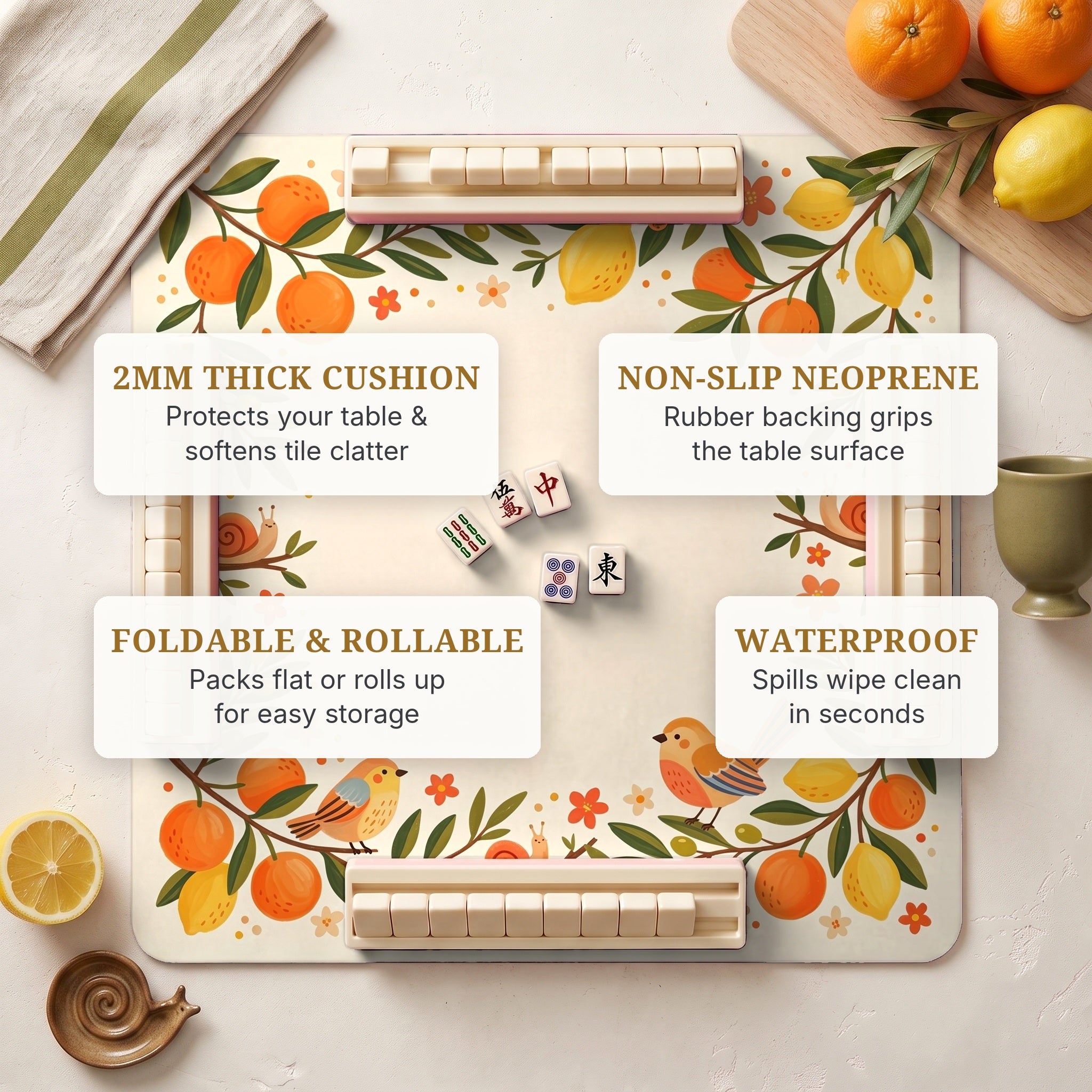 Citrus Snail Mahjong Mat — features
