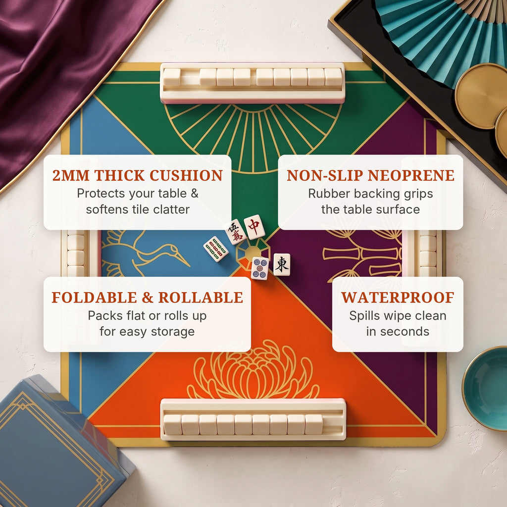 Deco Fan Quarters Mahjong Mat — features