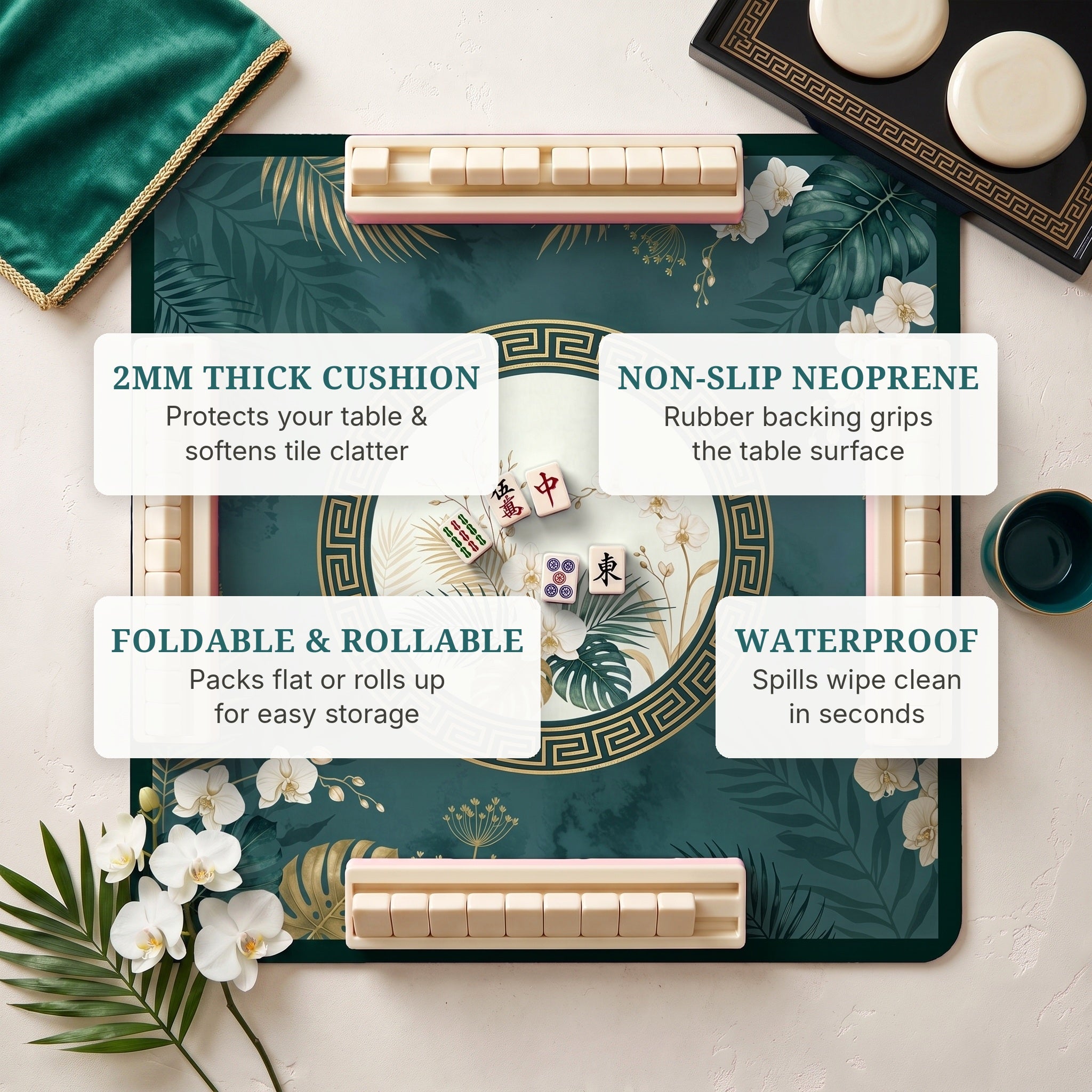Emerald Orchid Mahjong Mat — features