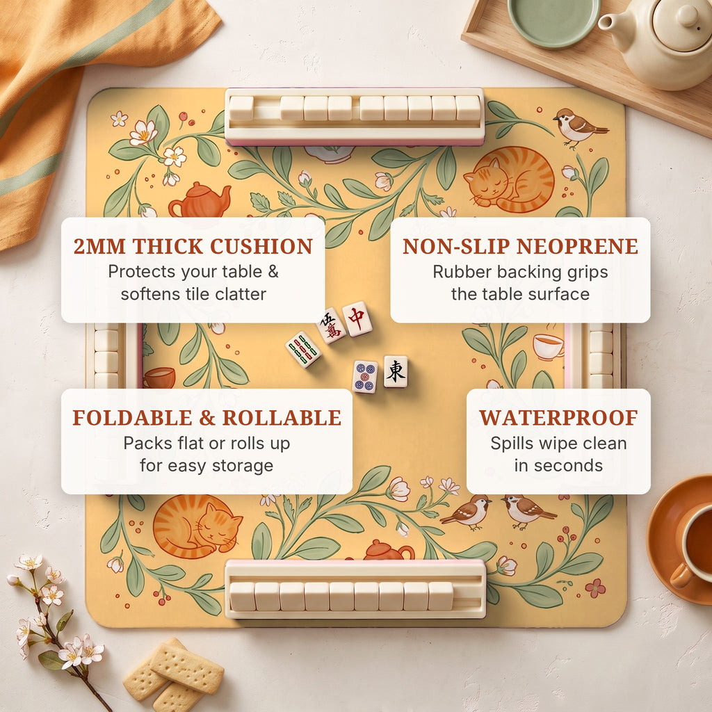 Teatime Cats Mahjong Mat — features