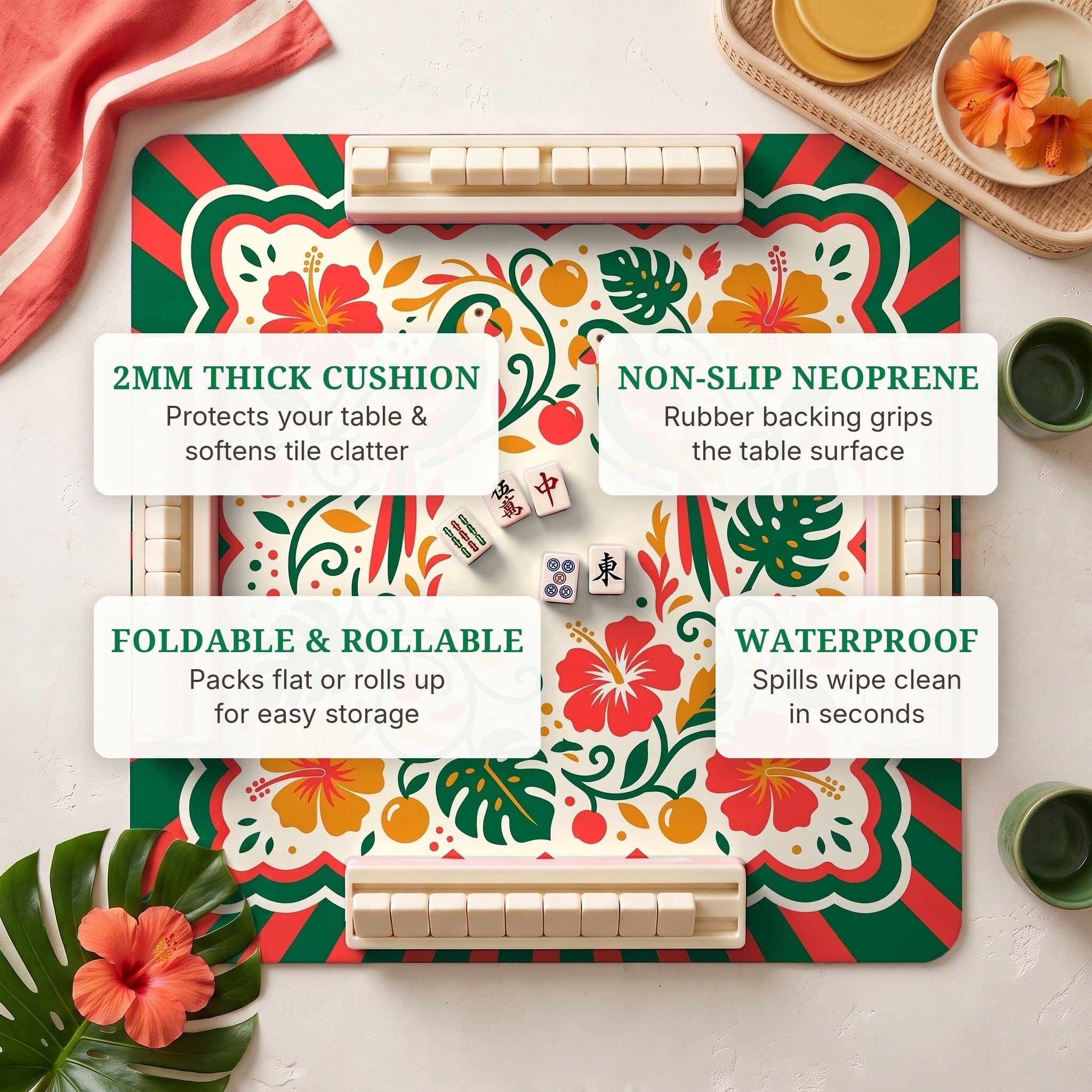 Parrot Hibiscus Mahjong Mat — features