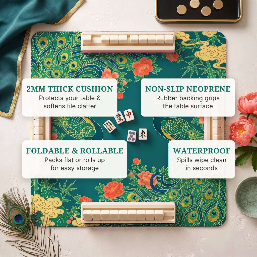 Peacock Teal Mahjong Mat — features