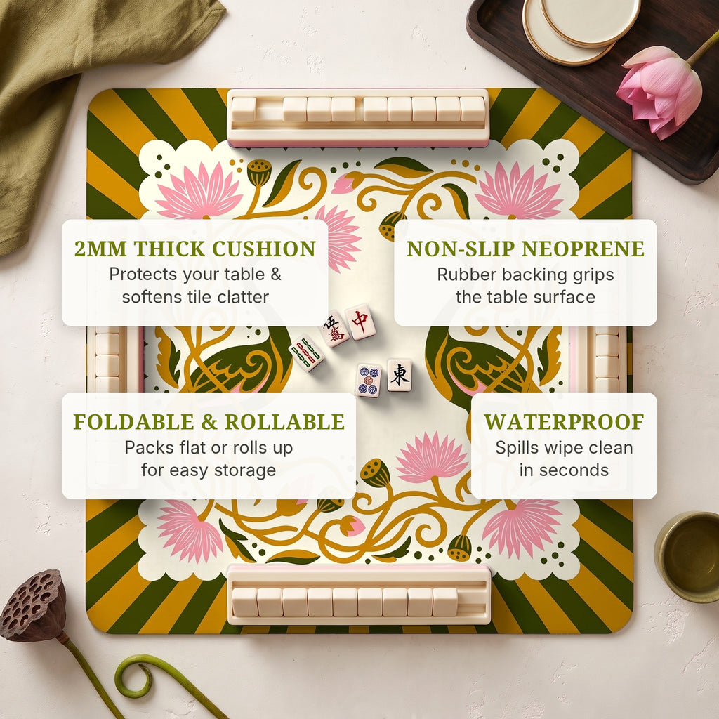 Crane Lotus Mahjong Mat — features