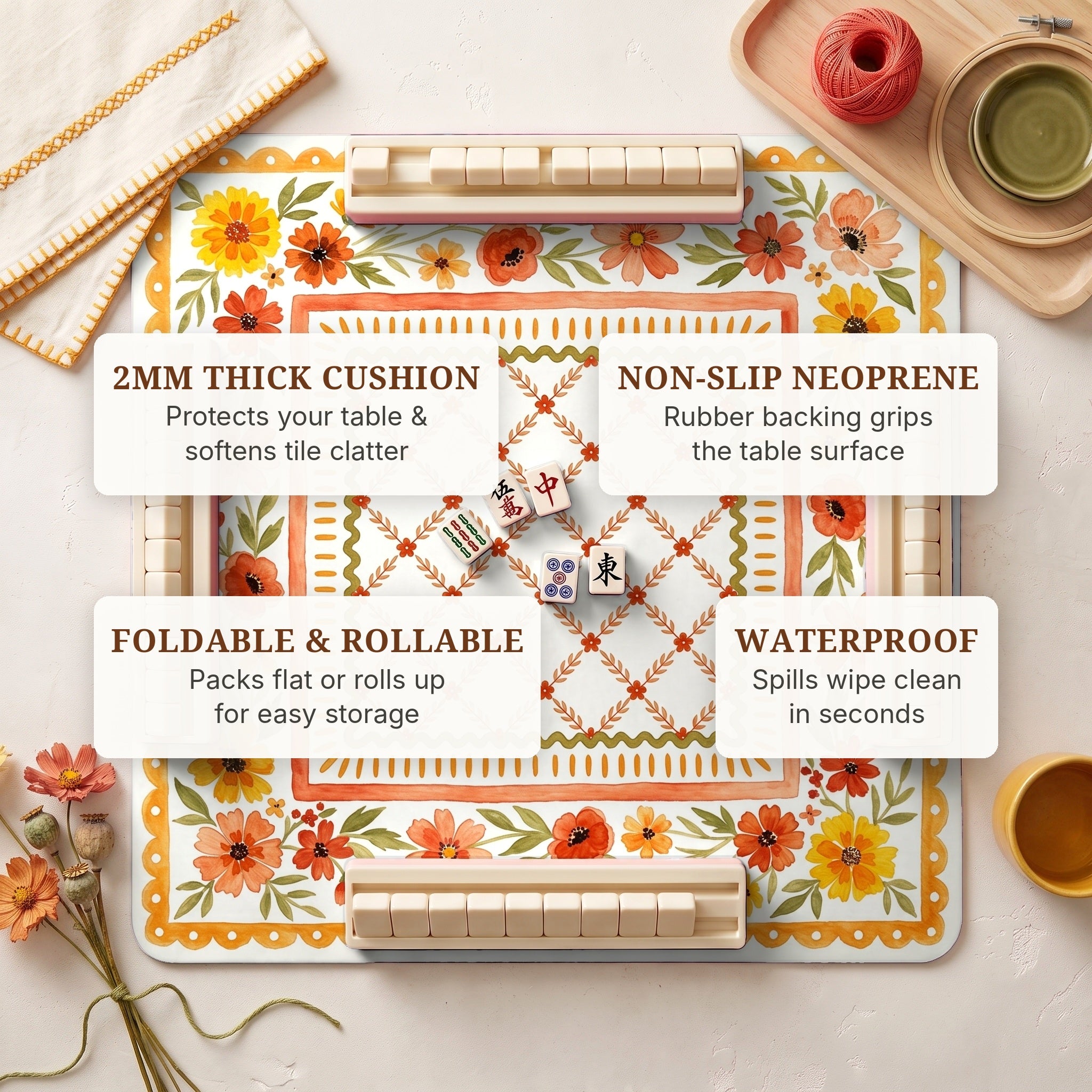 Marigold Folk Mahjong Mat — features
