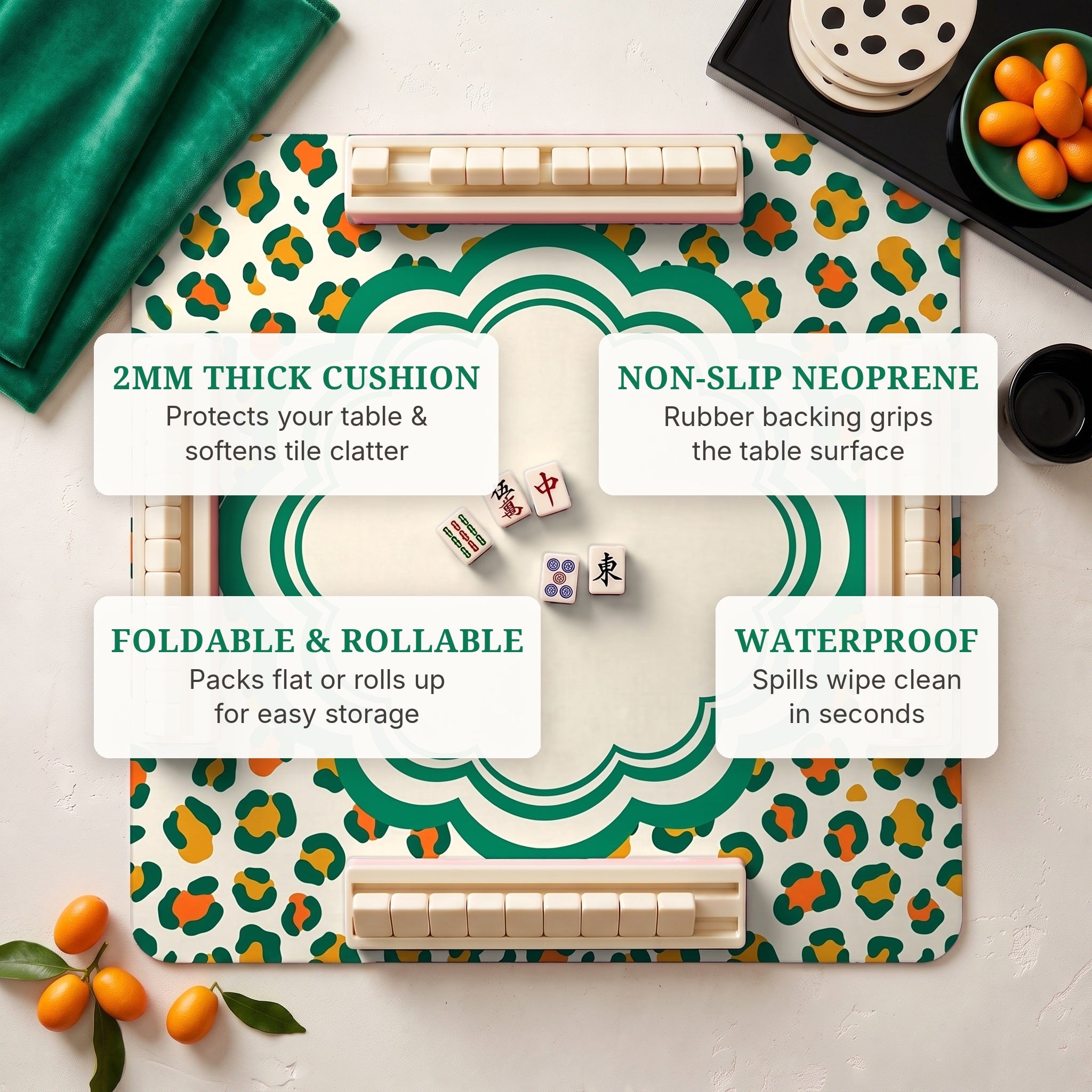 Leopard Medallion Mahjong Mat — features