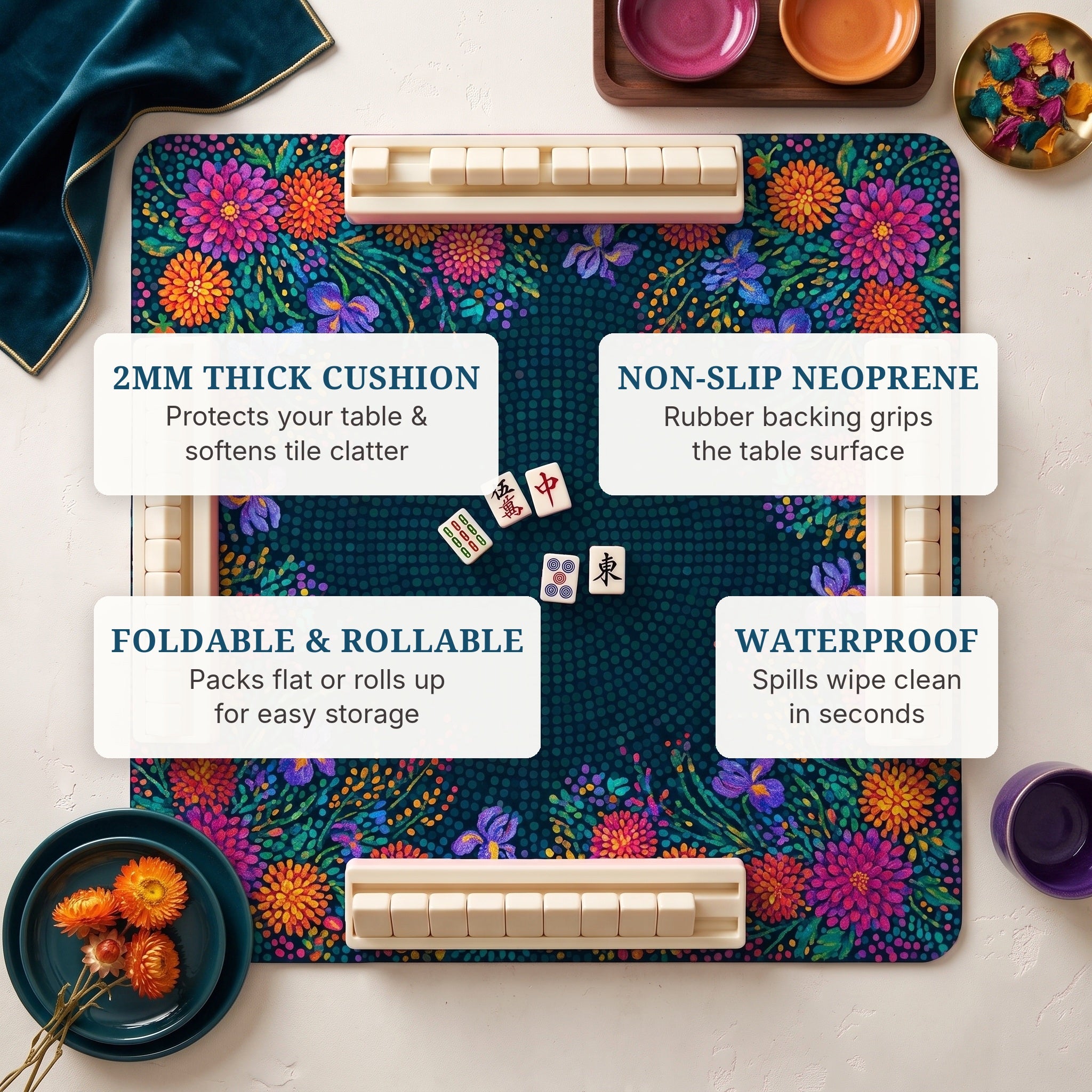 Pointillist Midnight Mahjong Mat — features