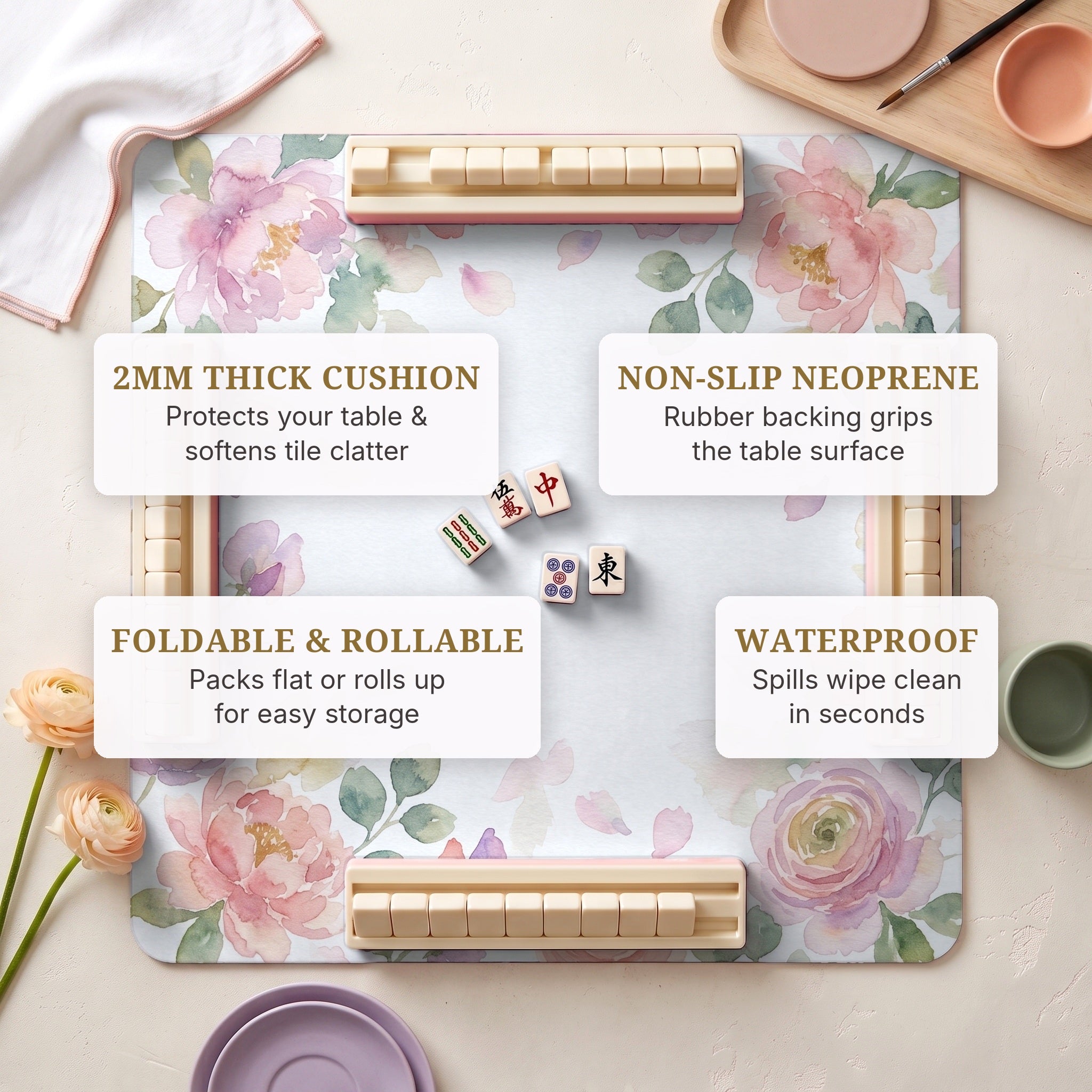 Watercolor Blush Mahjong Mat — features