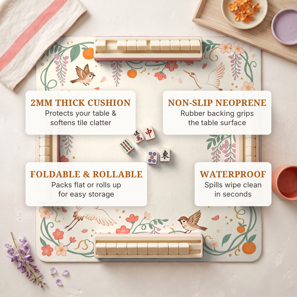 Crane Wisteria Mahjong Mat — features