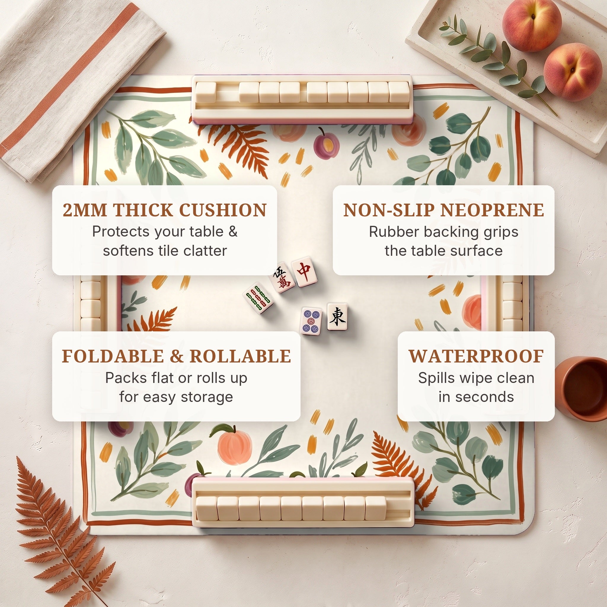 Peach Fern Mahjong Mat — features