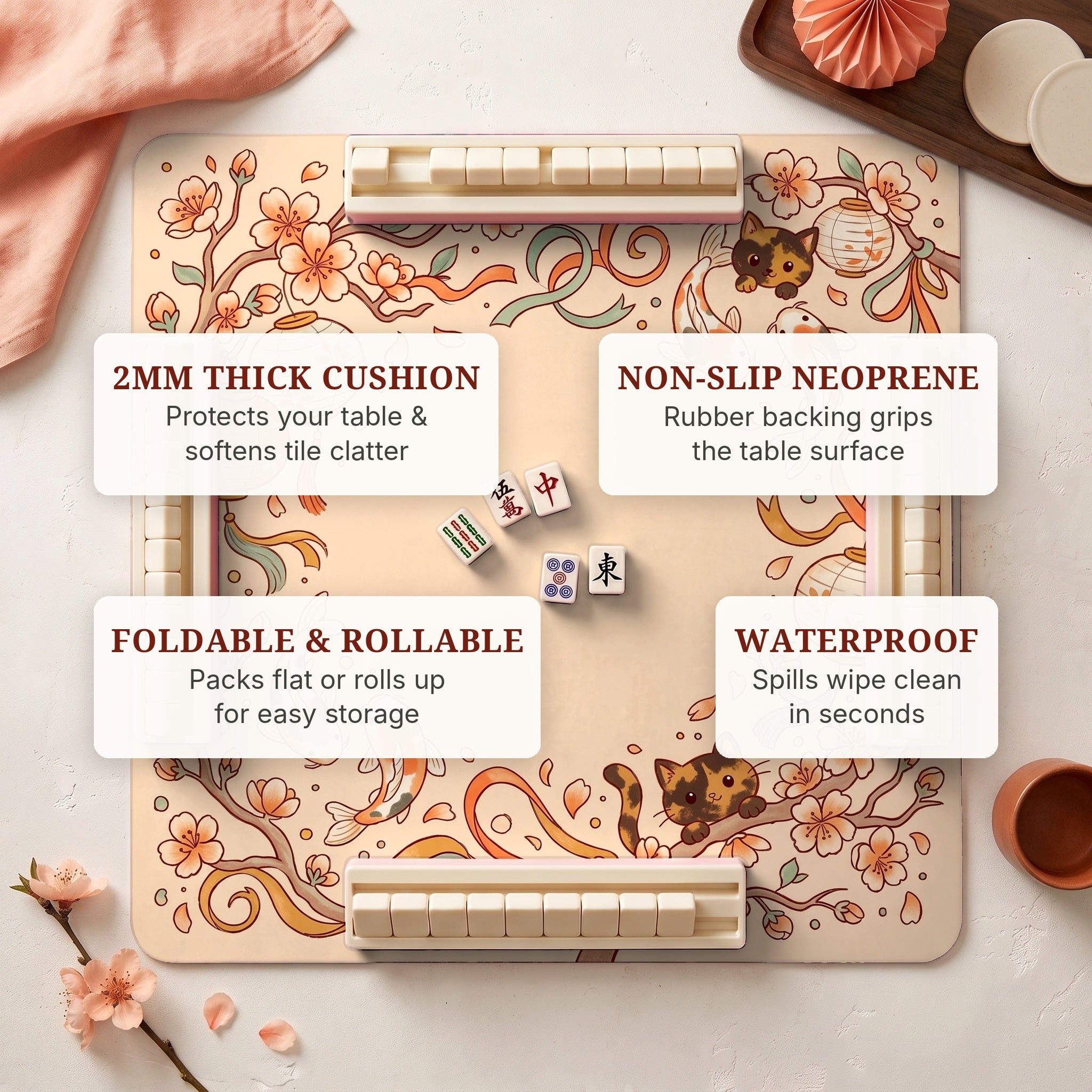 Lantern Koi Mahjong Mat — features
