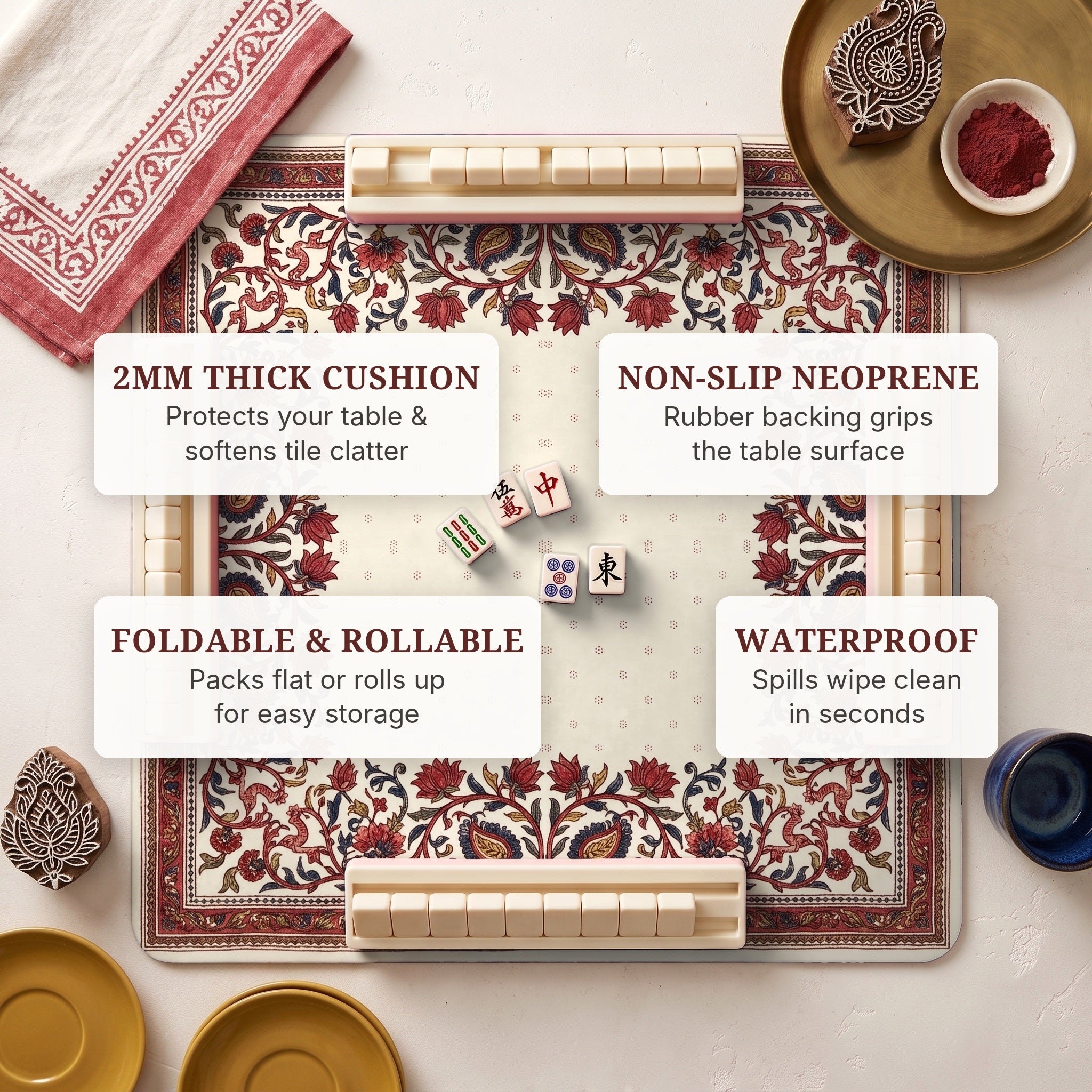 Kalamkari Chintz Mahjong Mat — features