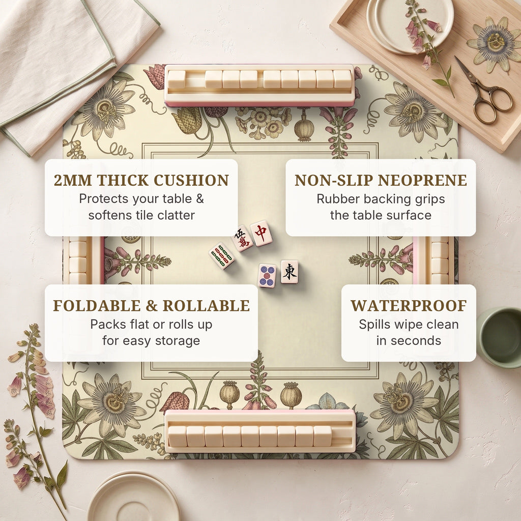 Herbarium Plate Mahjong Mat — features