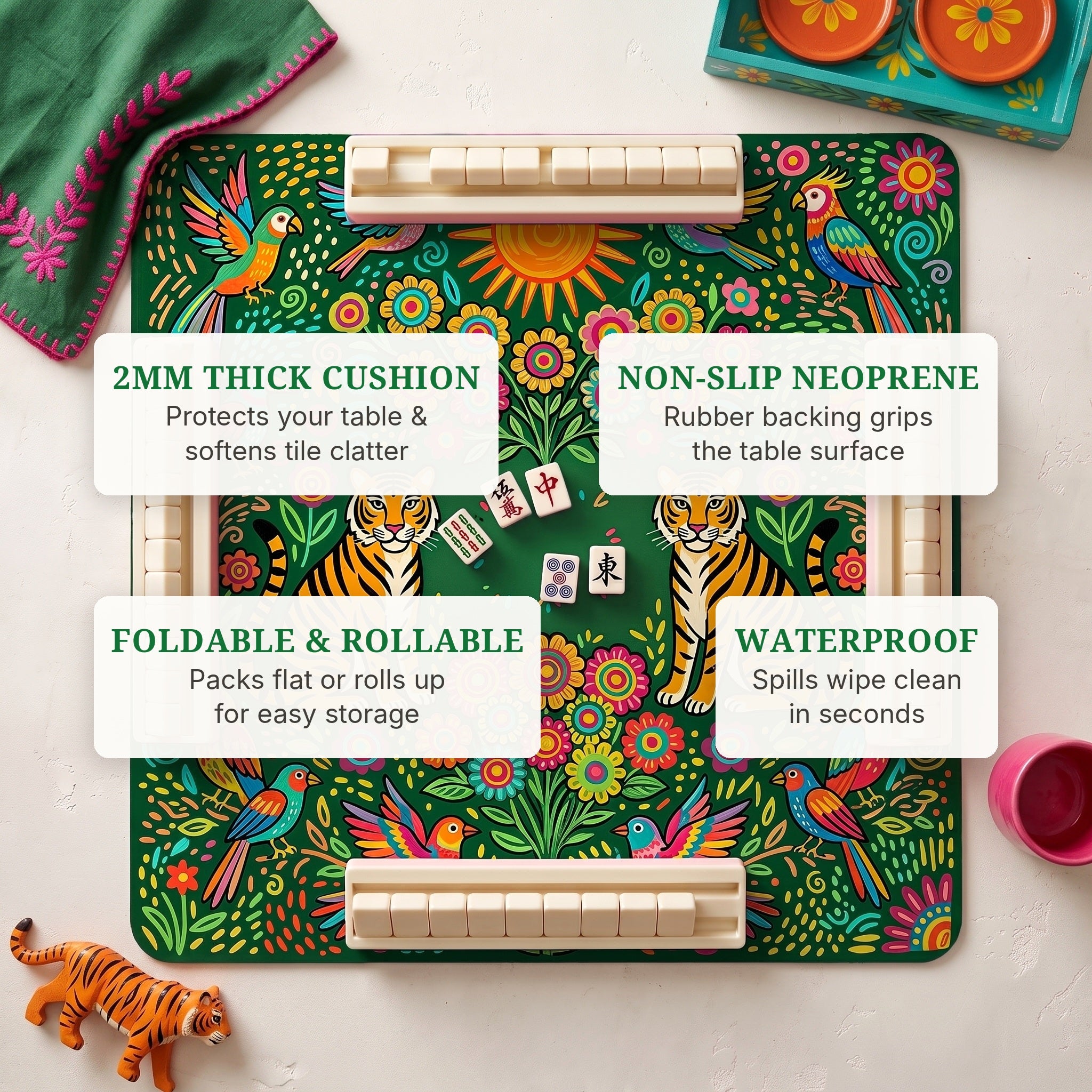 Folk Tigers Mahjong Mat — features