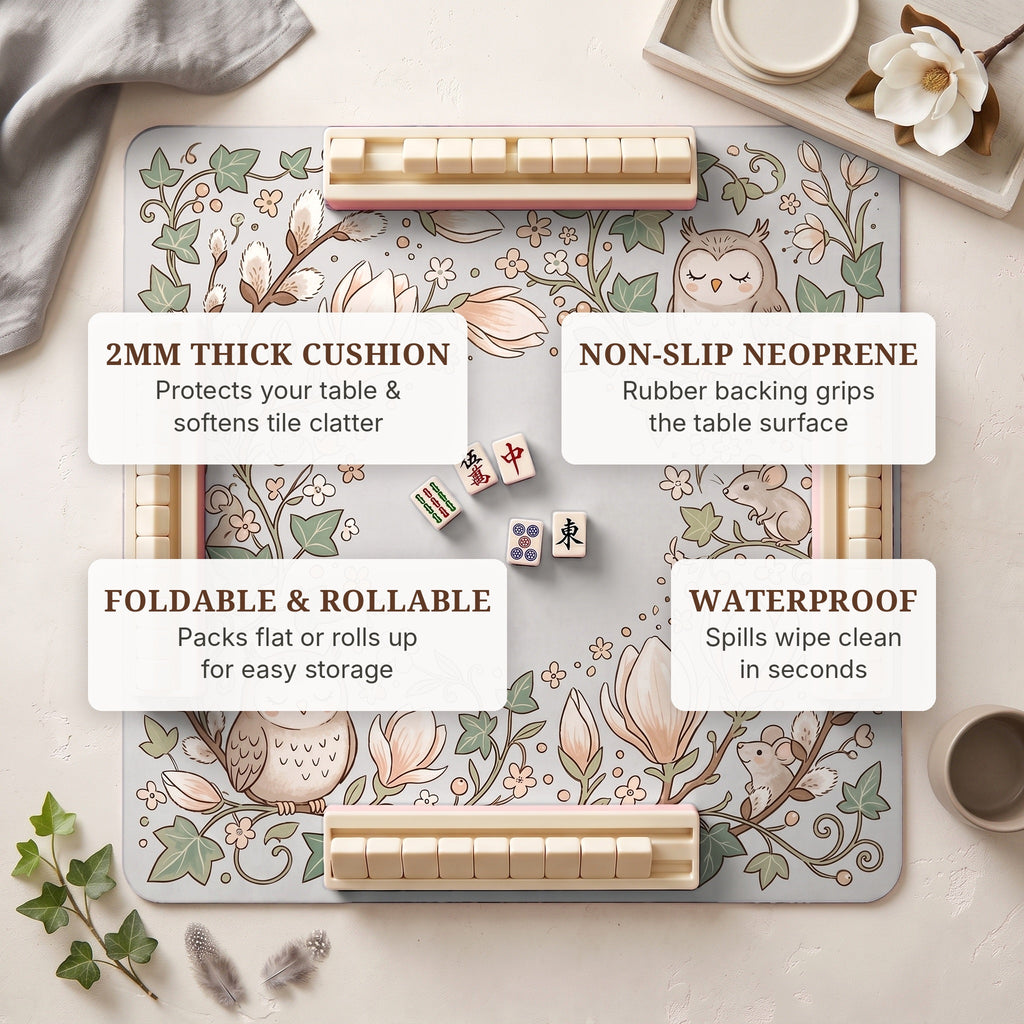 Owl Magnolia Mahjong Mat — features