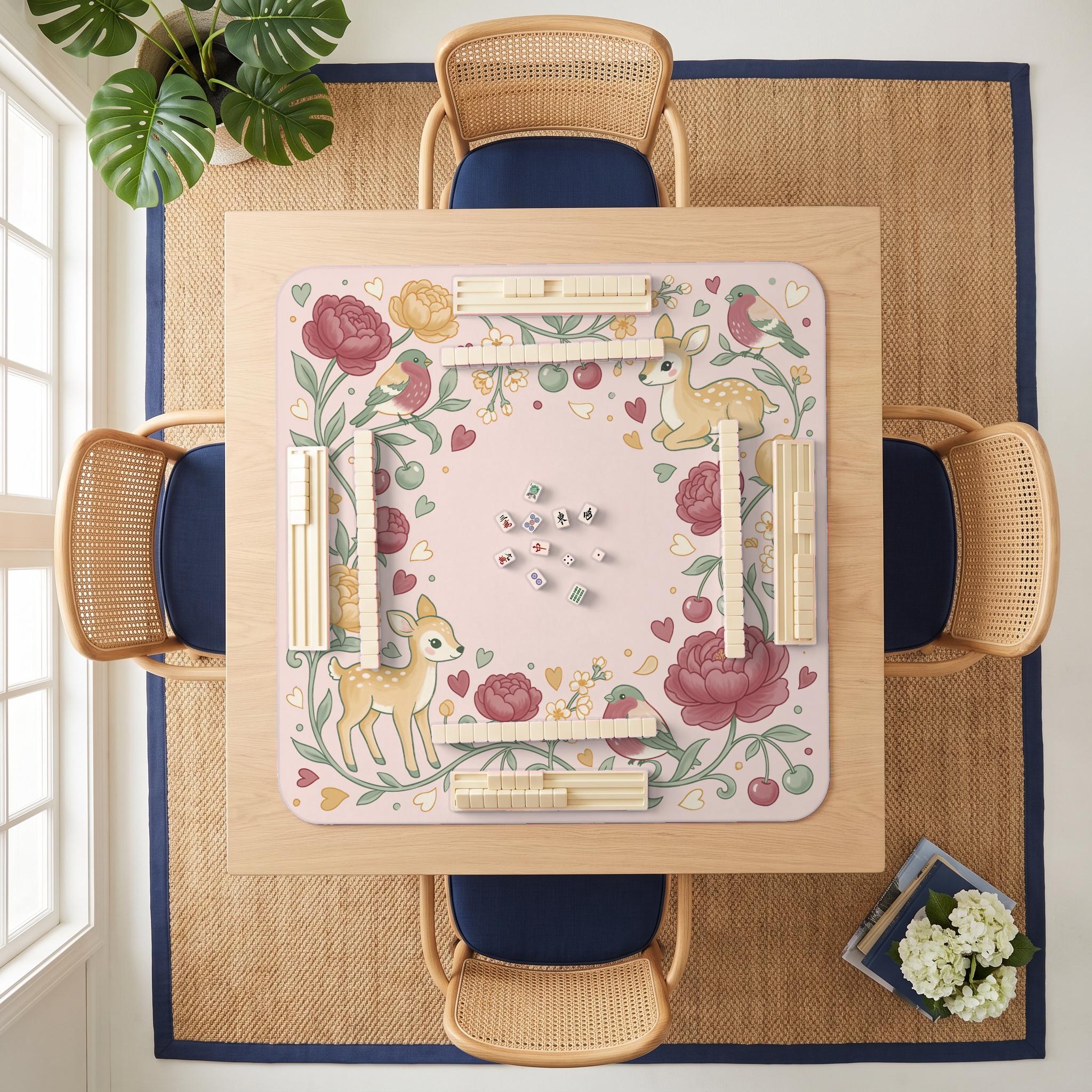 Fawn Peony Mahjong Mat — room overhead