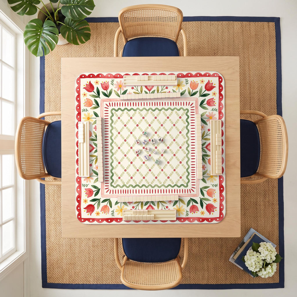 Tulip Heart Folk Mahjong Mat — room overhead