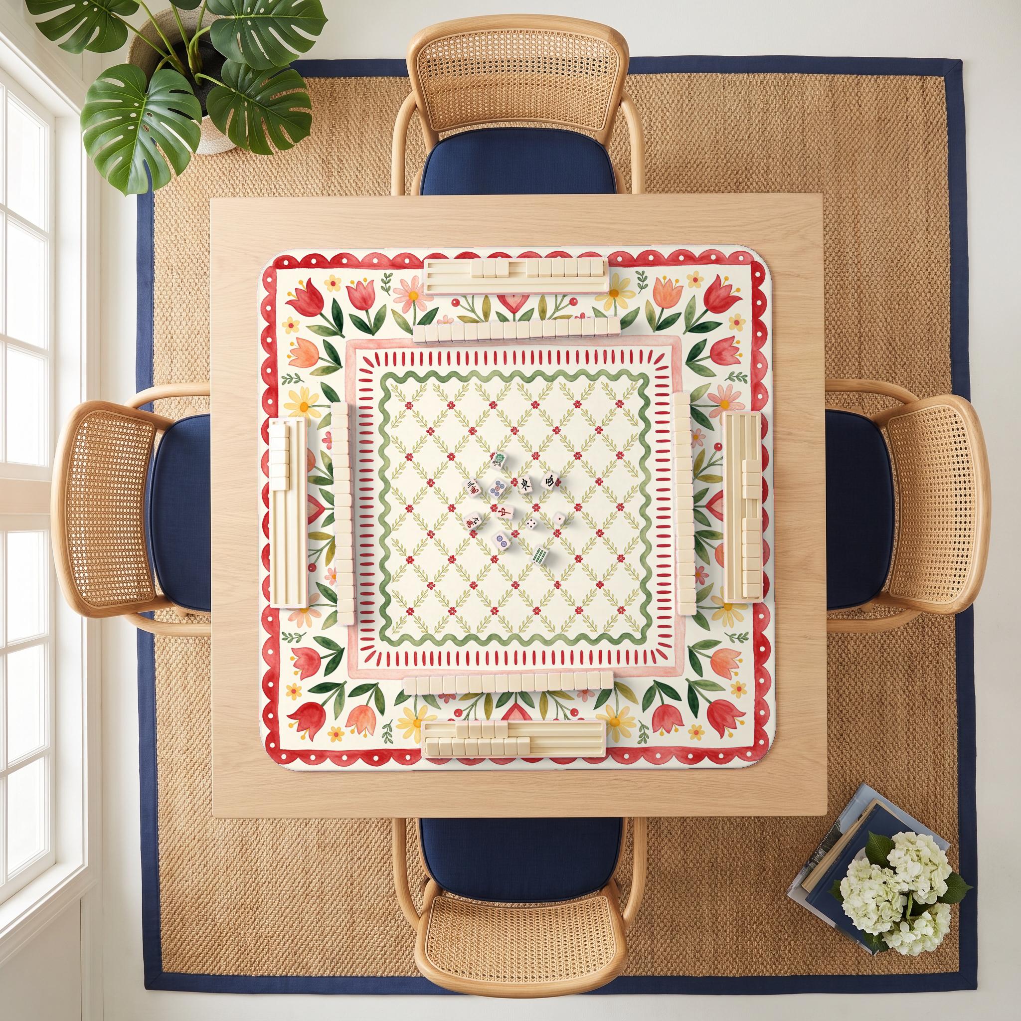 Tulip Heart Folk Mahjong Mat — room overhead