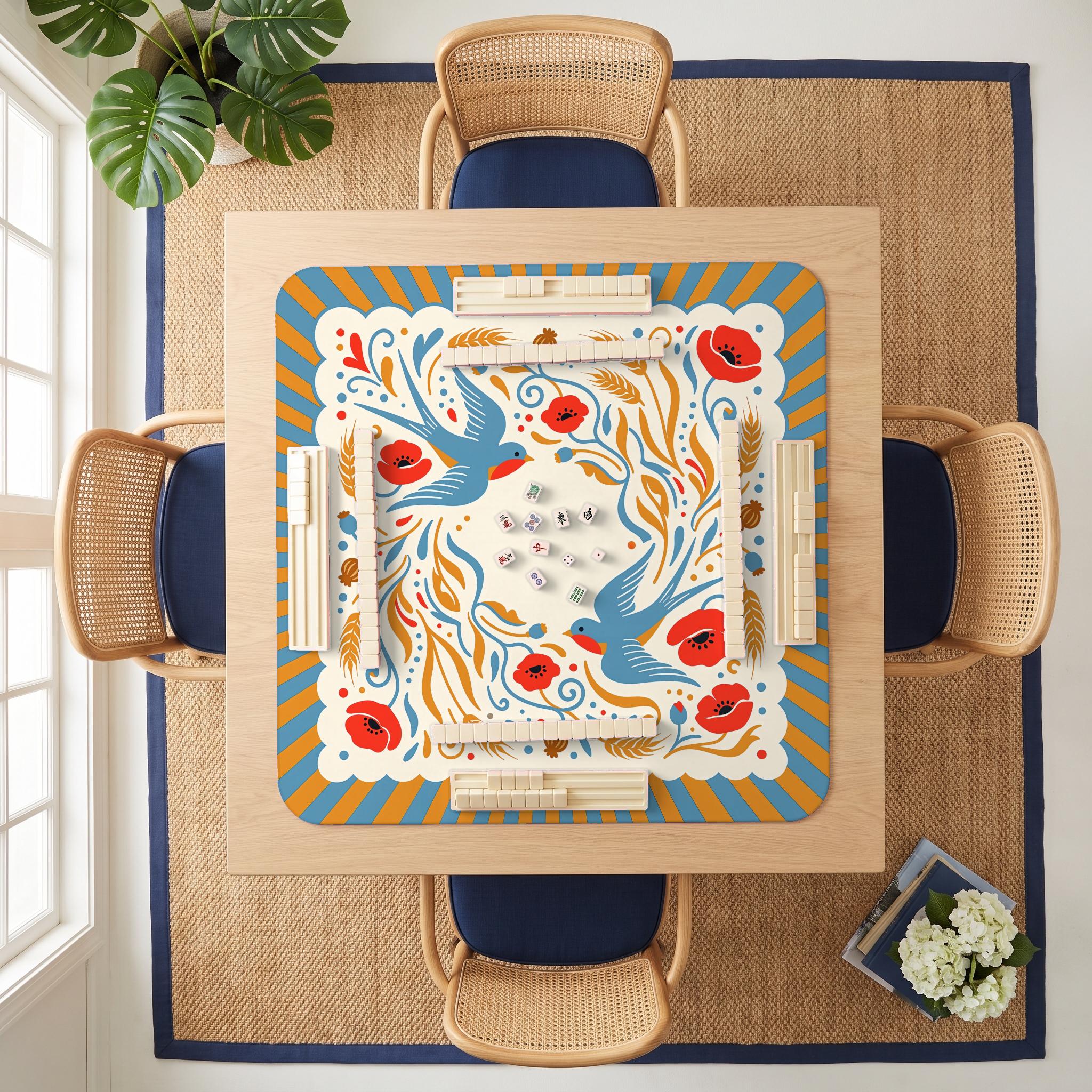 Swallow Poppy Mahjong Mat — room overhead