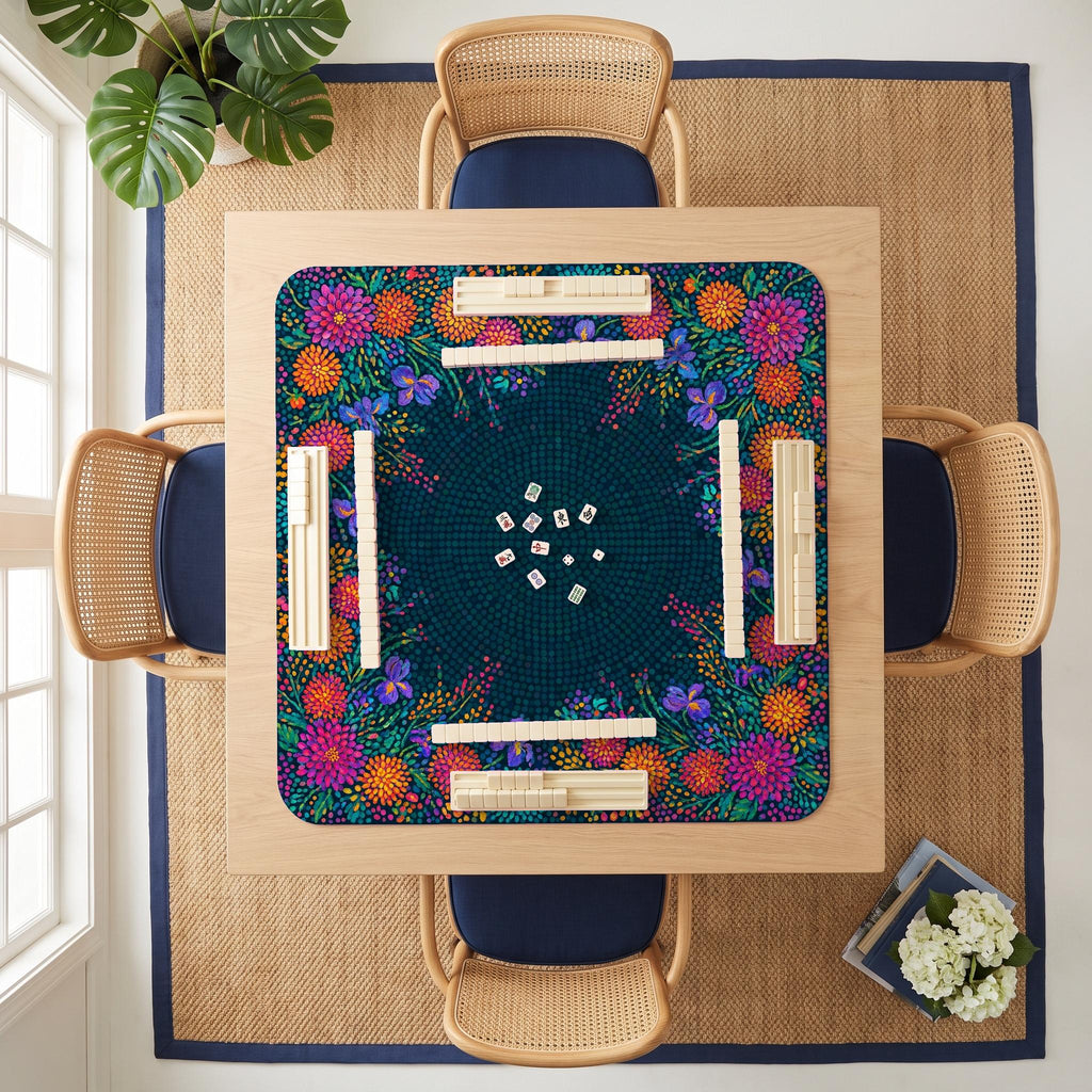 Pointillist Midnight Mahjong Mat — room overhead