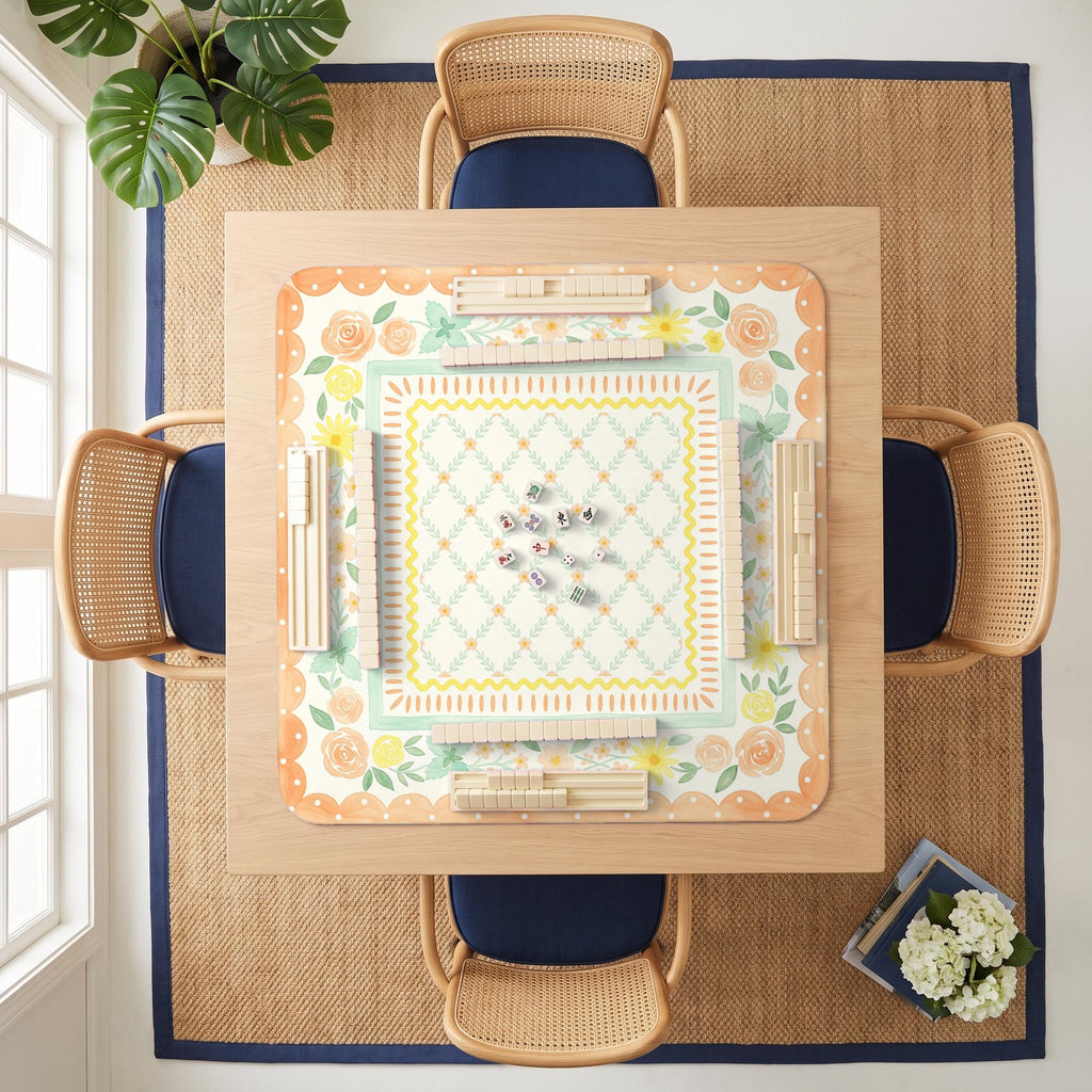 Peach Posy Mahjong Mat — room overhead