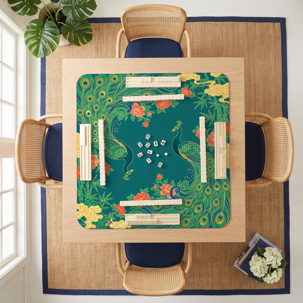 Peacock Teal Mahjong Mat — room overhead
