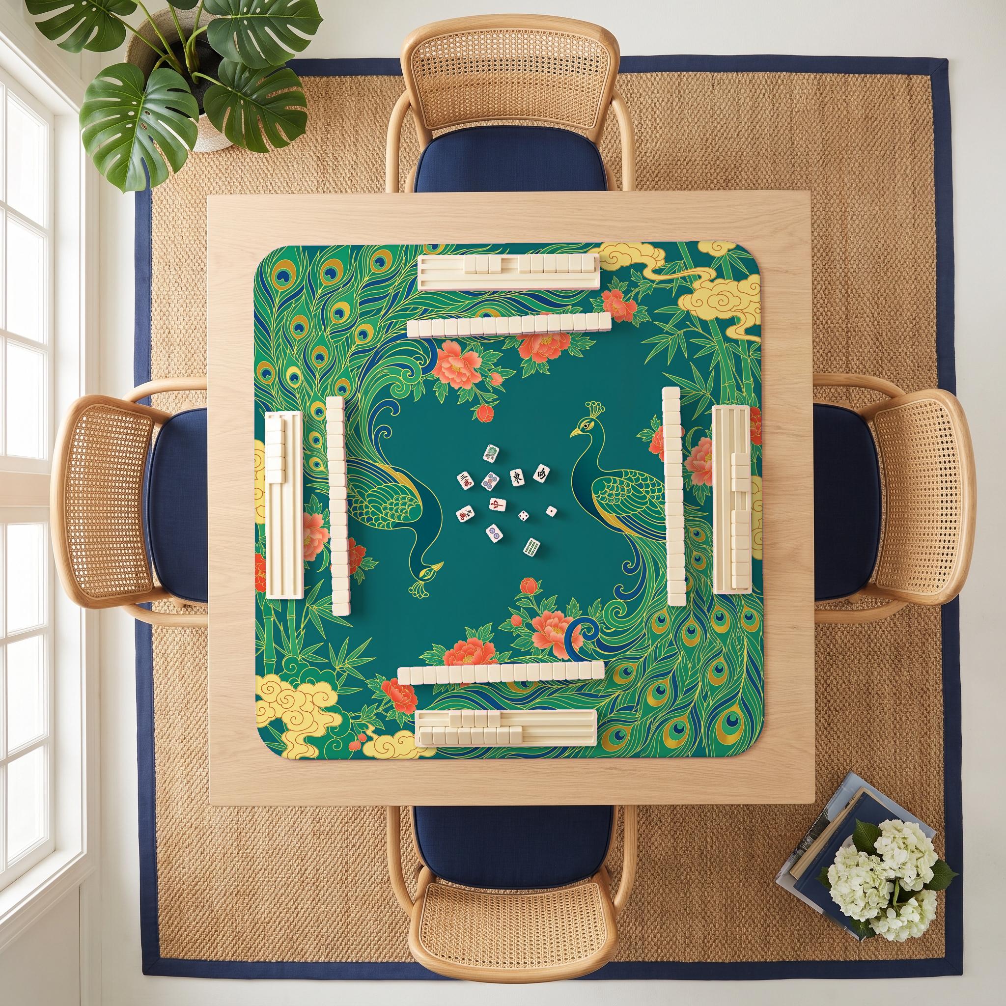 Peacock Teal Mahjong Mat — room overhead