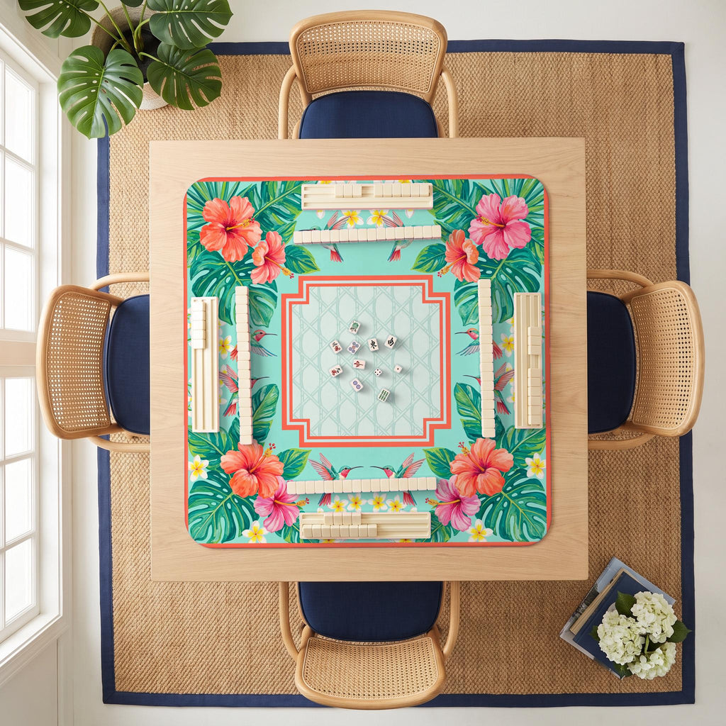 Hibiscus Hummingbird Mahjong Mat — room overhead