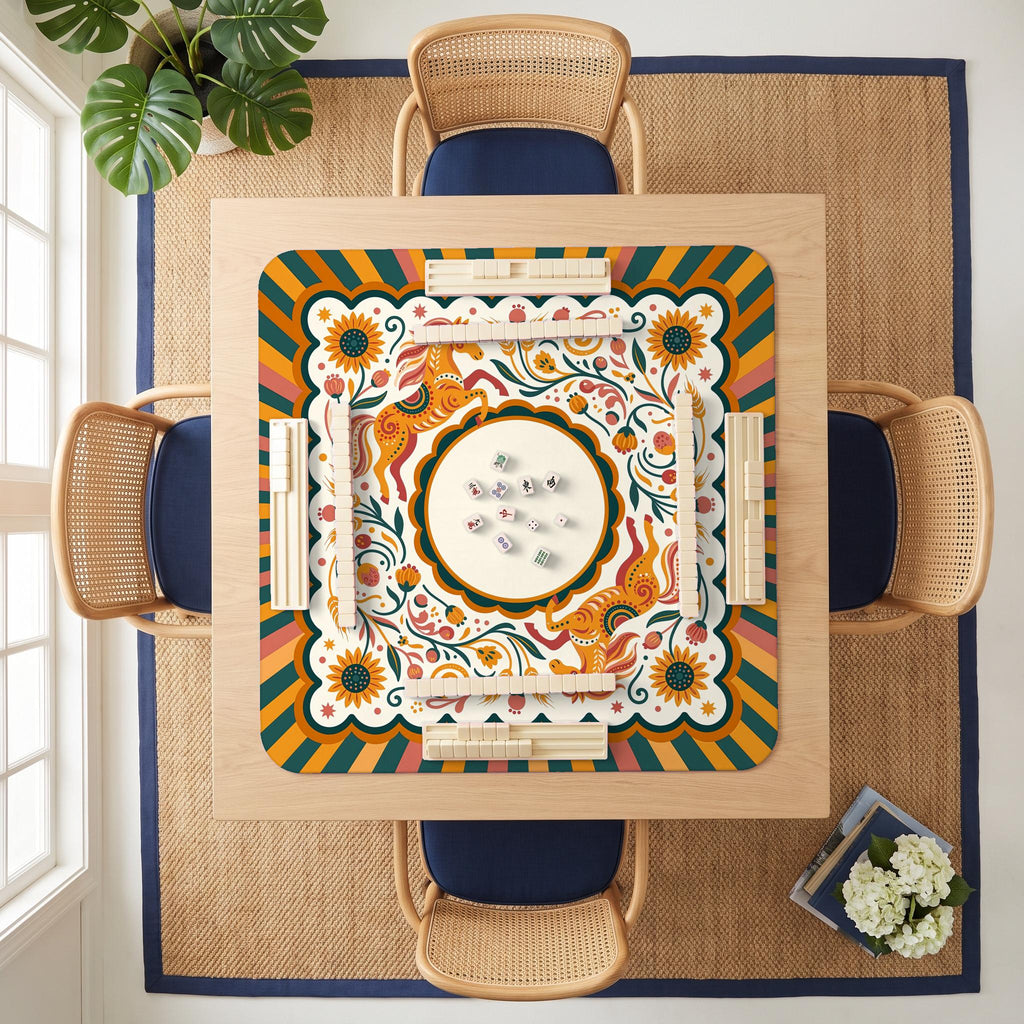 Folk Horses Mahjong Mat — room overhead