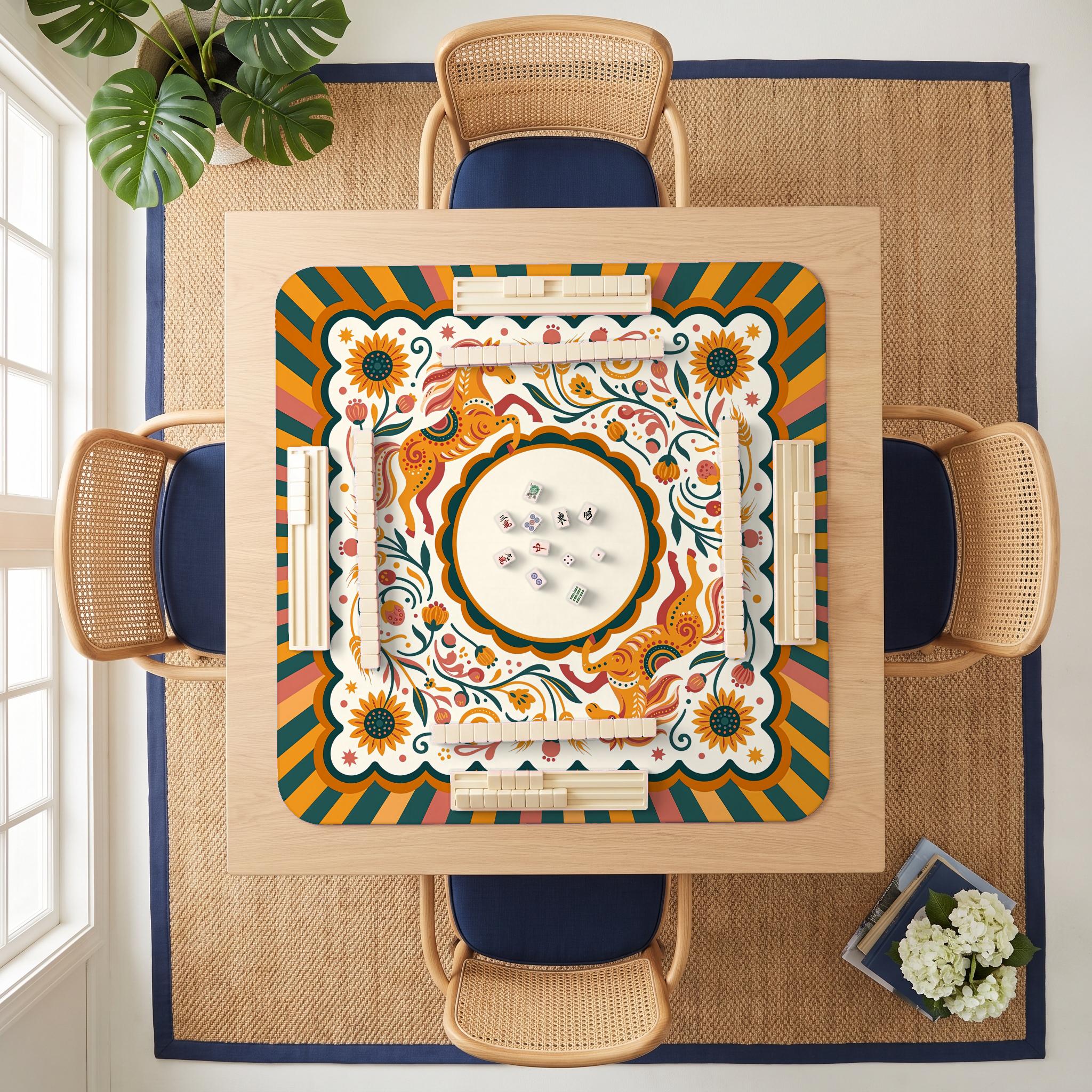Folk Horses Mahjong Mat — room overhead