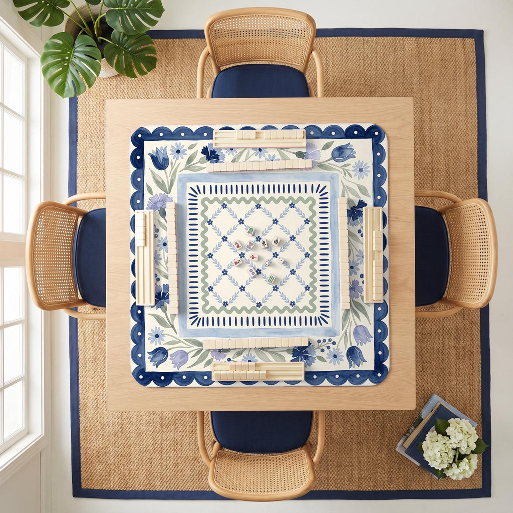 Cornflower Scallop Mahjong Mat — room overhead