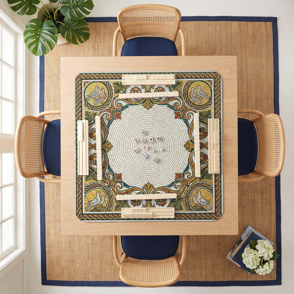 Mosaic Doves Mahjong Mat — room overhead