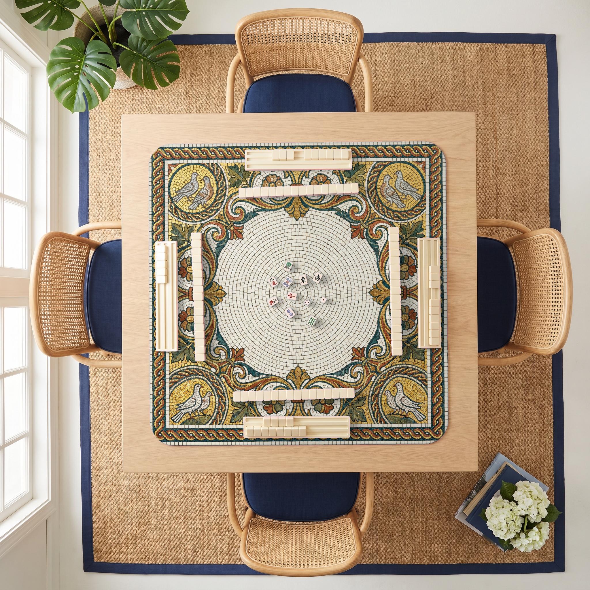 Mosaic Doves Mahjong Mat — room overhead
