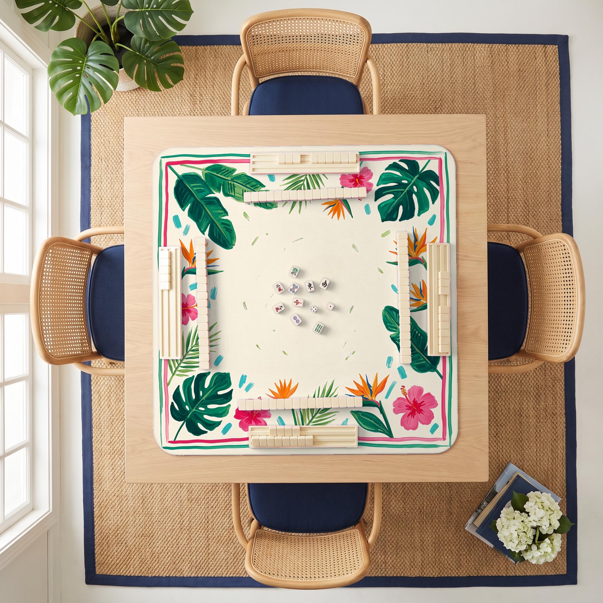 Monstera Hibiscus Mahjong Mat — room overhead