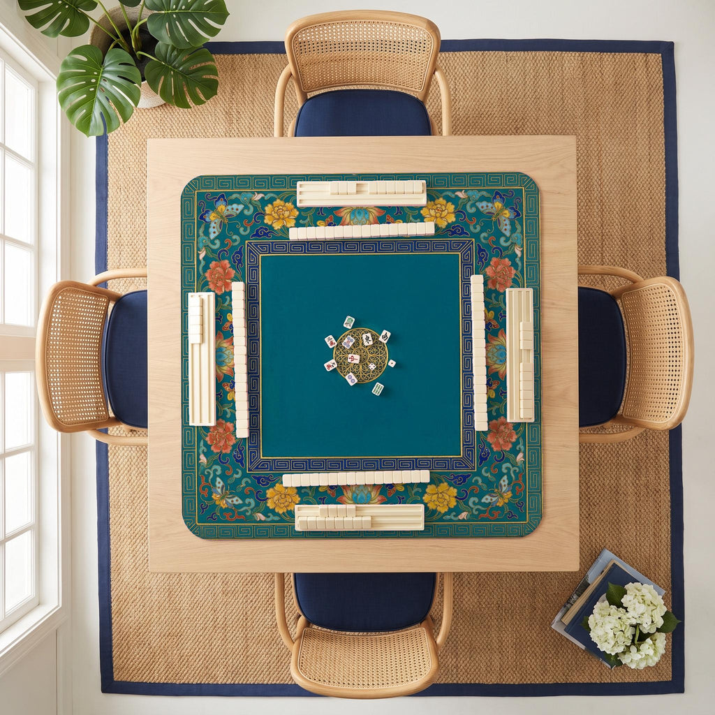 Cloisonne Lotus Mahjong Mat — room overhead